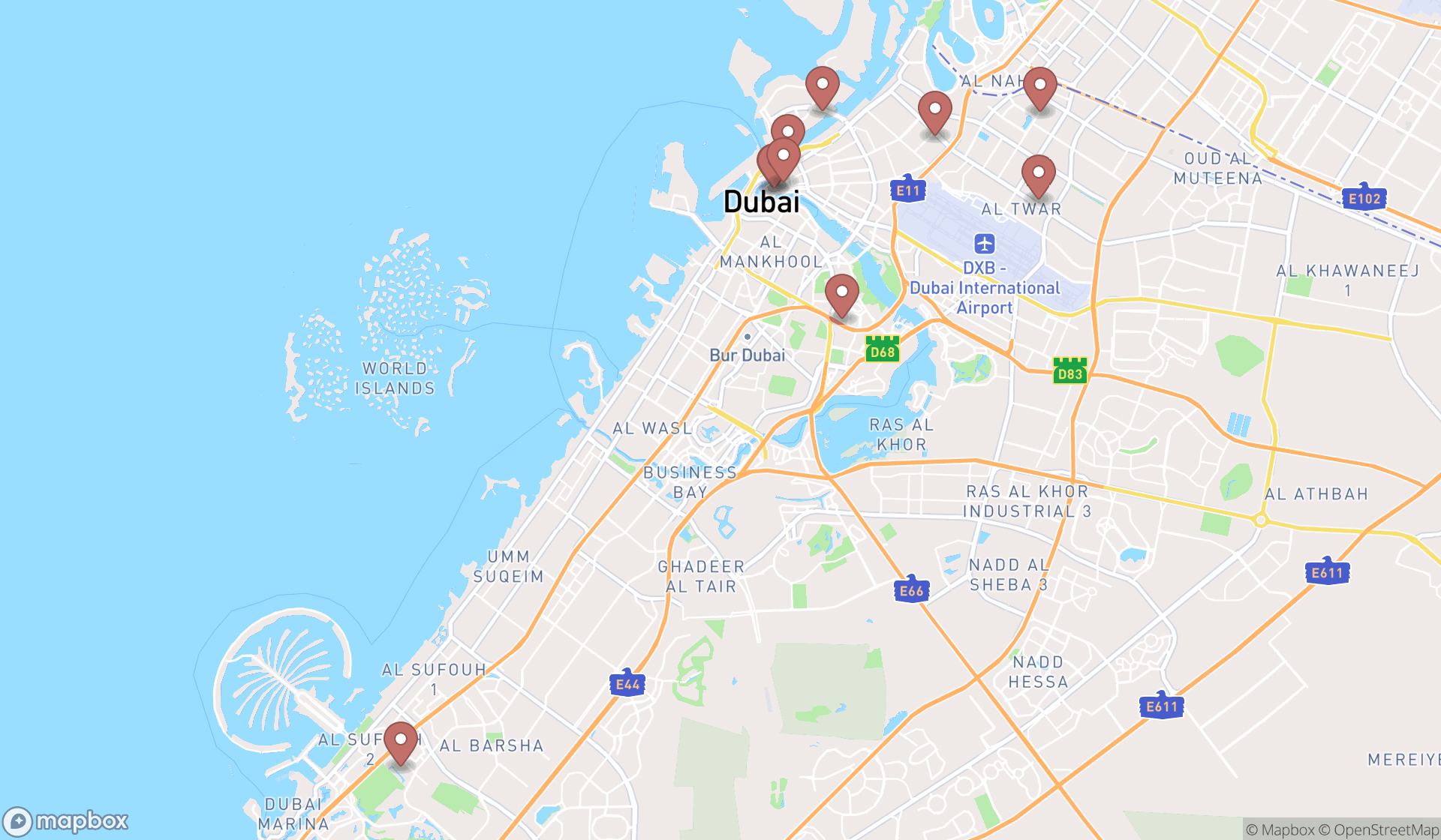 Map showing the ranked handicrafts wholesalers in Dubai, Dubai