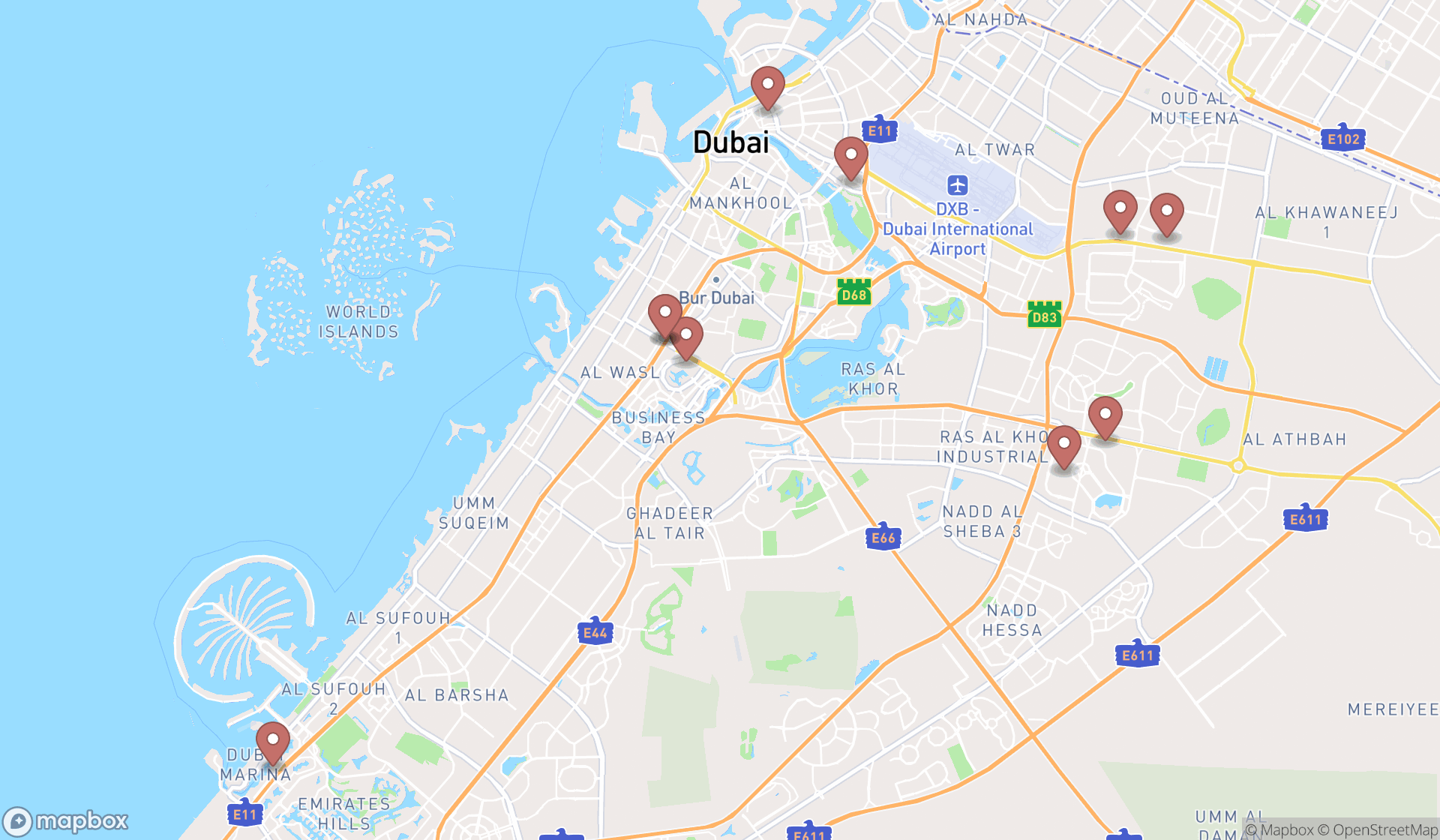 Map showing the ranked hat shops in Dubai, Dubai