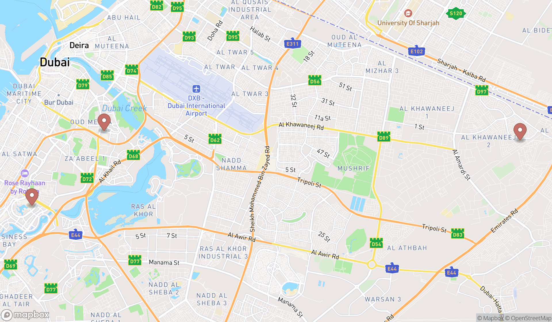 Map showing the ranked haunted houses in Dubai, Dubai