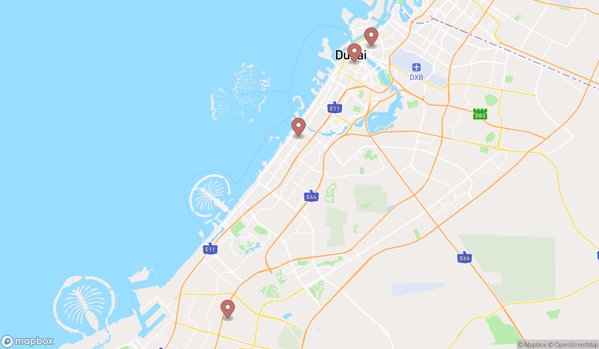 Map showing the ranked head start centers in Dubai, Dubai