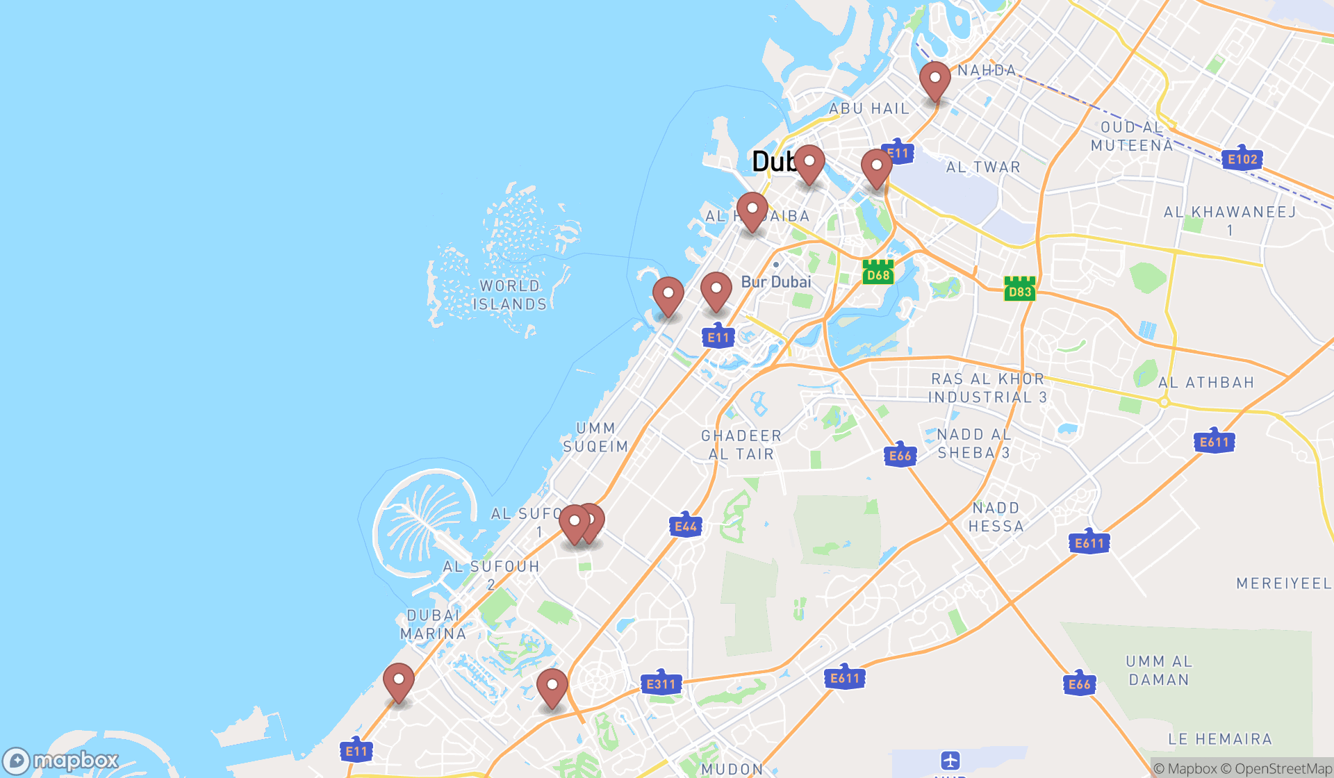 Map showing the ranked health and beauty shops in Dubai, Dubai