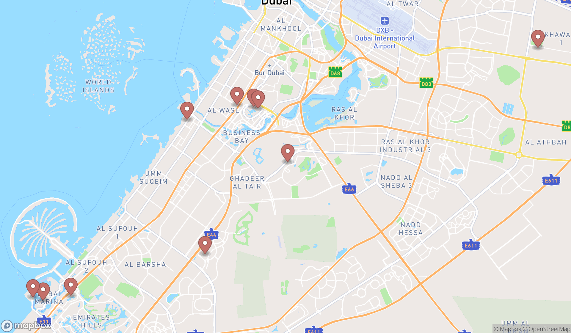 Map showing the ranked health food restaurants in Dubai, Dubai