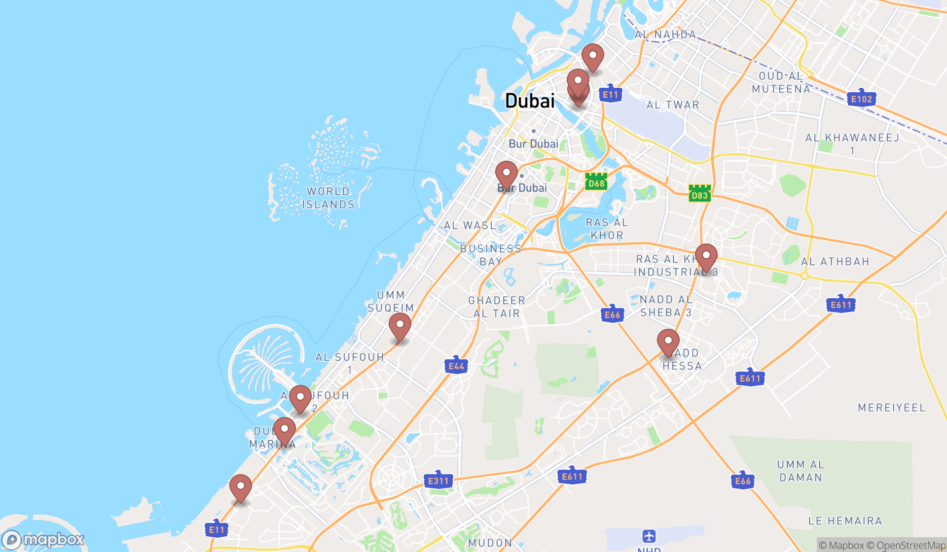 Map showing the ranked health insurance agencies in Dubai, Dubai
