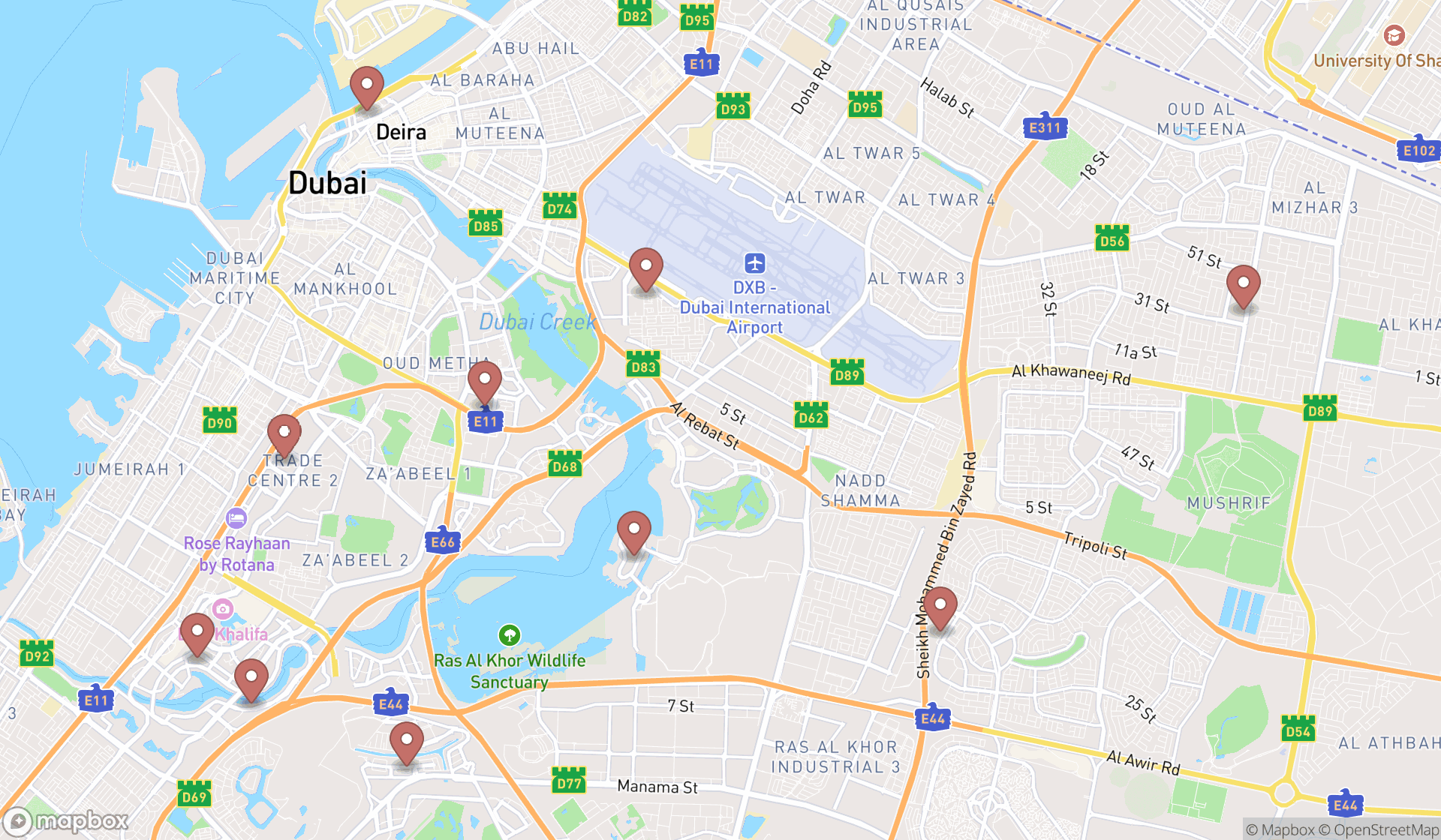 Map showing the ranked health spas in Dubai, Dubai
