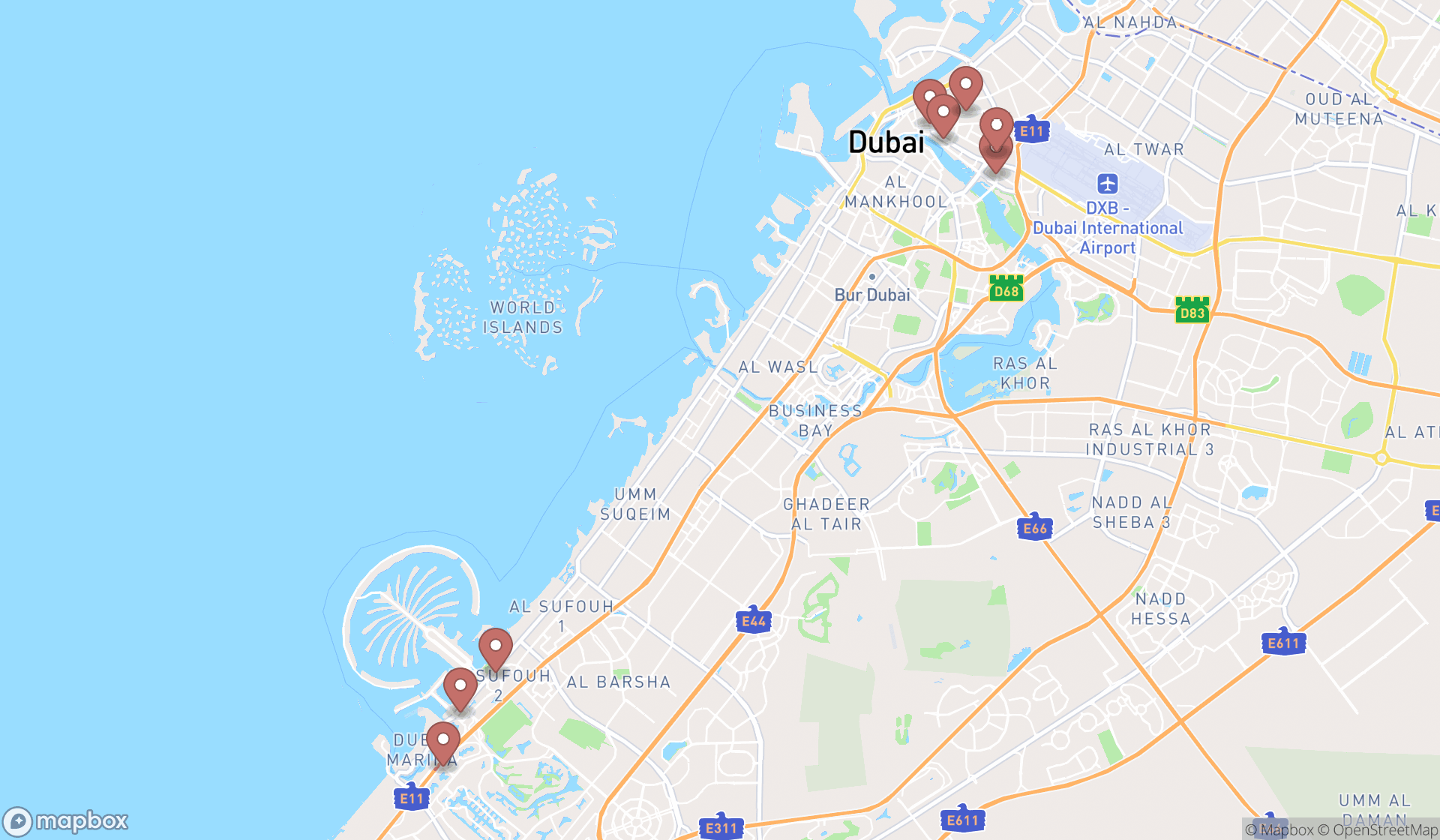 Map showing the ranked healths in Dubai, Dubai