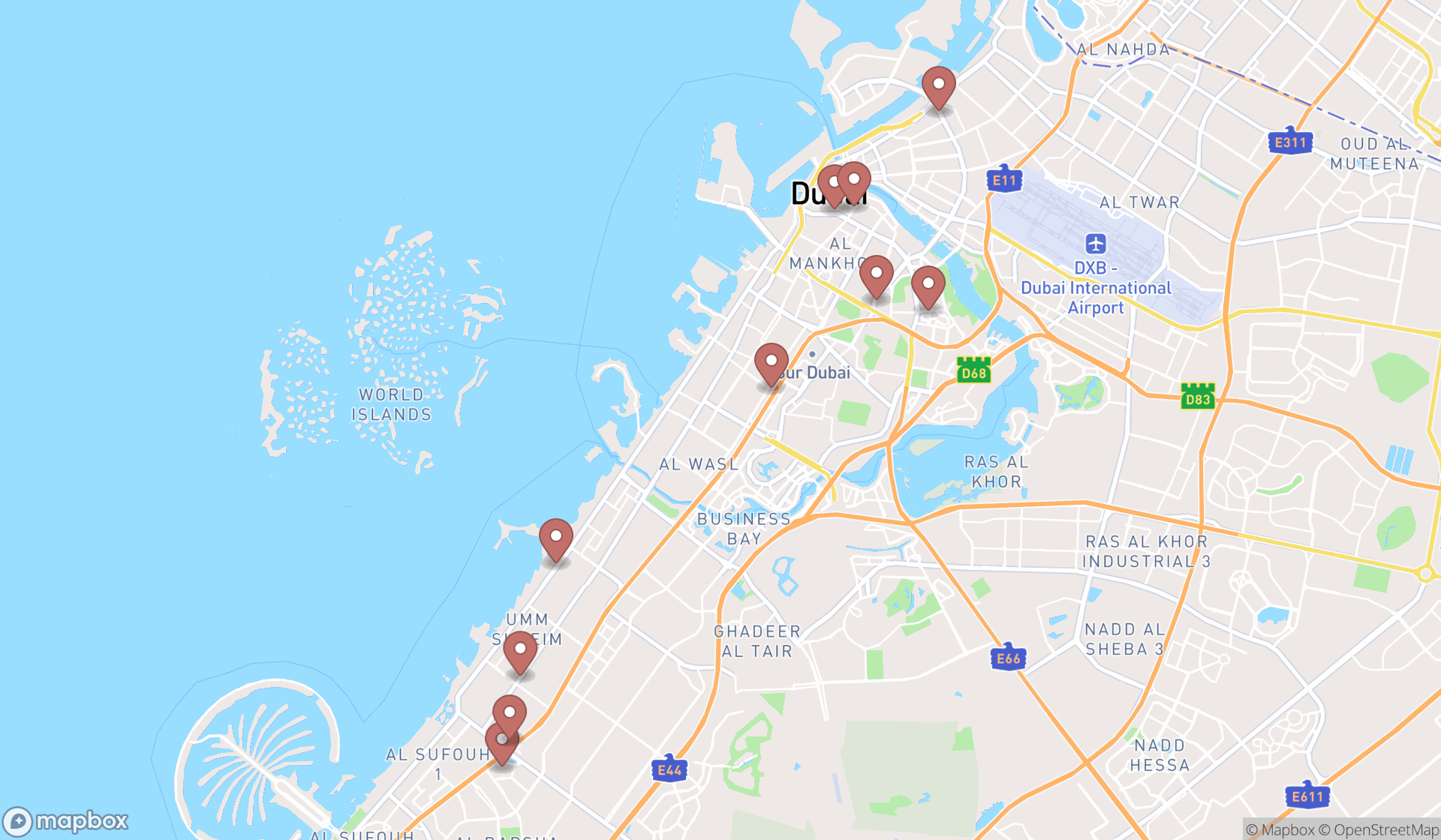 Map showing the ranked hearing aid repair services in Dubai, Dubai