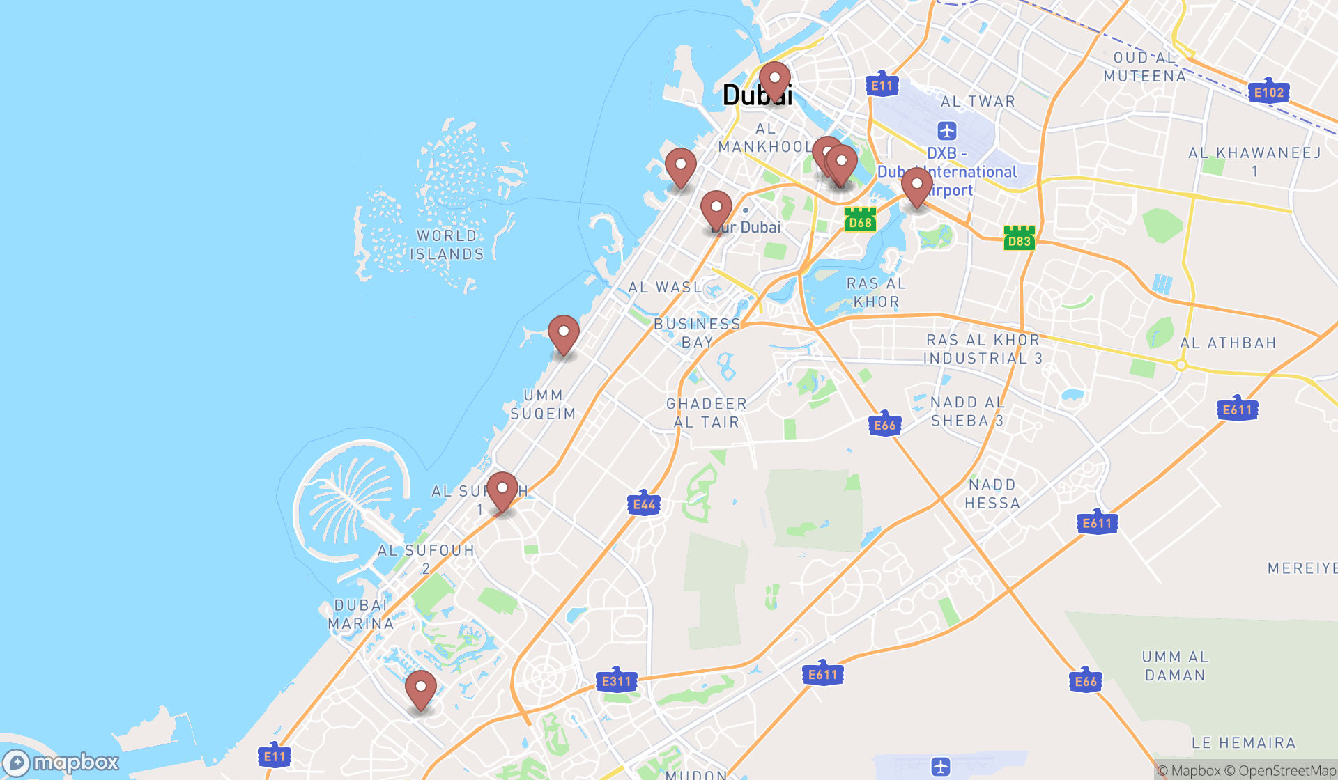 Map showing the ranked hearing aid stores in Dubai, Dubai
