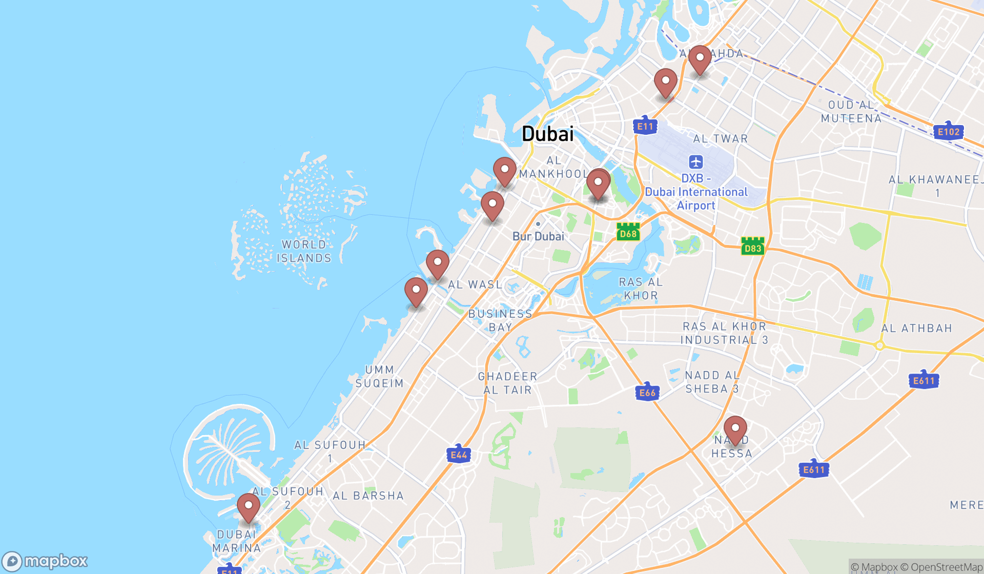 Map showing the ranked heart hospitals in Dubai, Dubai