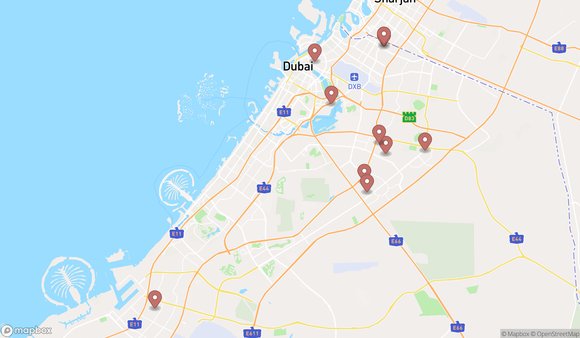 Map showing the ranked heating equipment suppliers in Dubai, Dubai