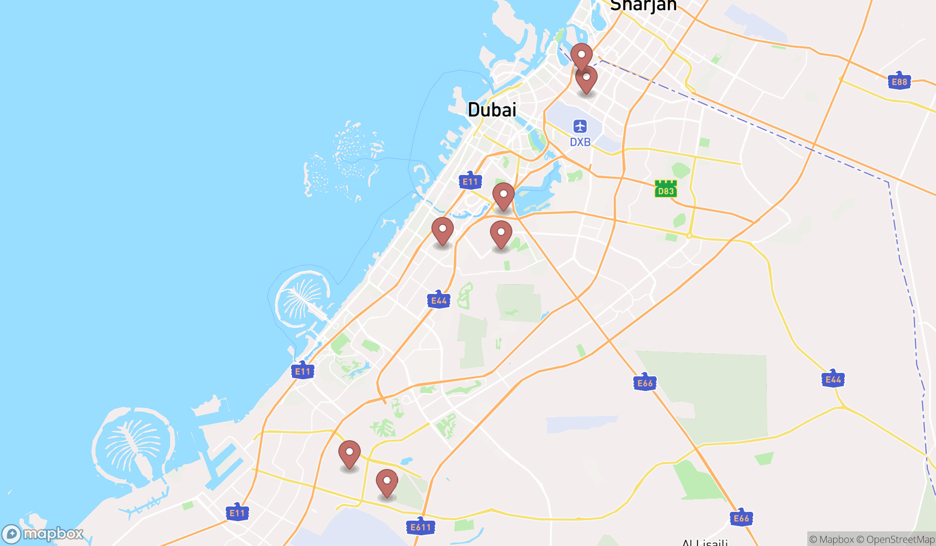 Map showing the ranked height works in Dubai, Dubai
