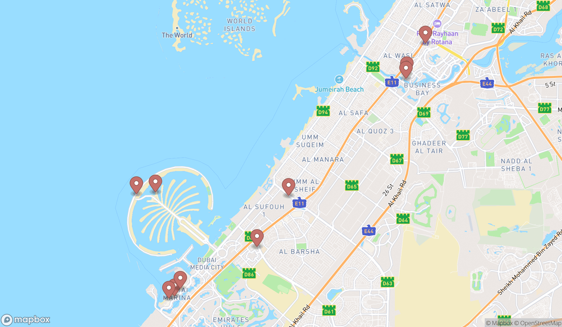 Map showing the ranked helicopter tour agencies in Dubai, Dubai