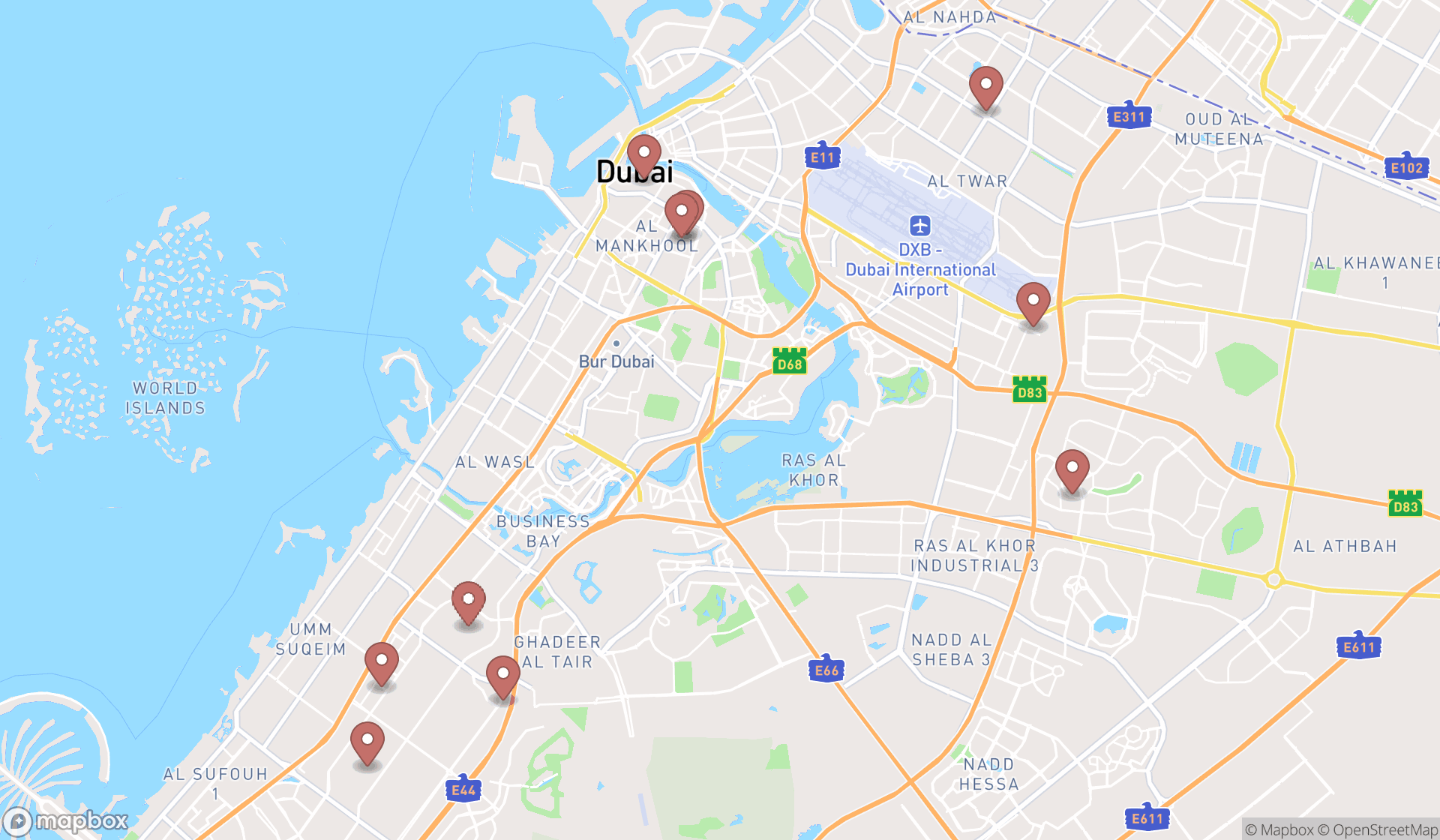 Map showing the ranked herb shops in Dubai, Dubai