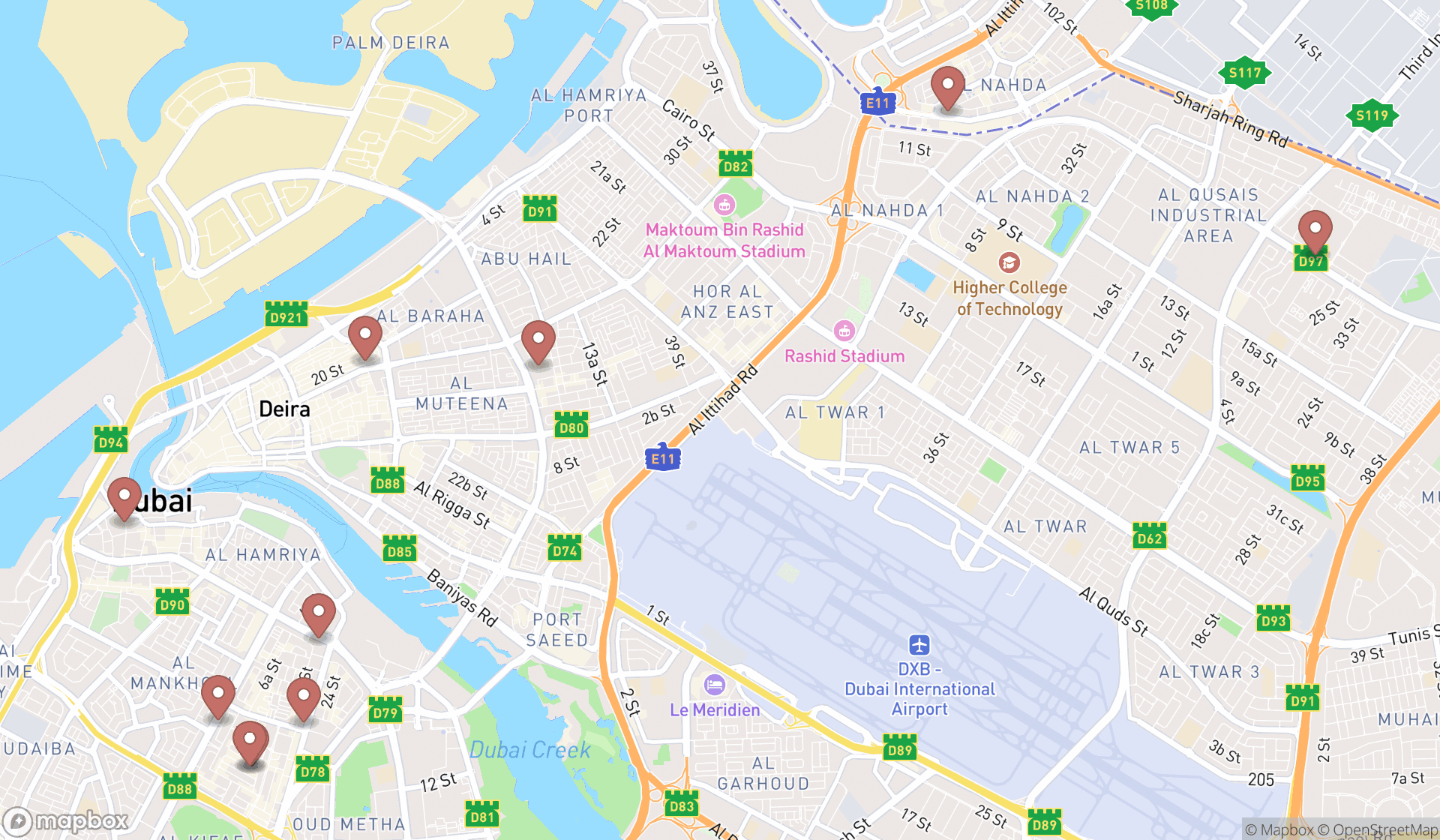 Map showing the ranked herbal medicine stores in Dubai, Dubai