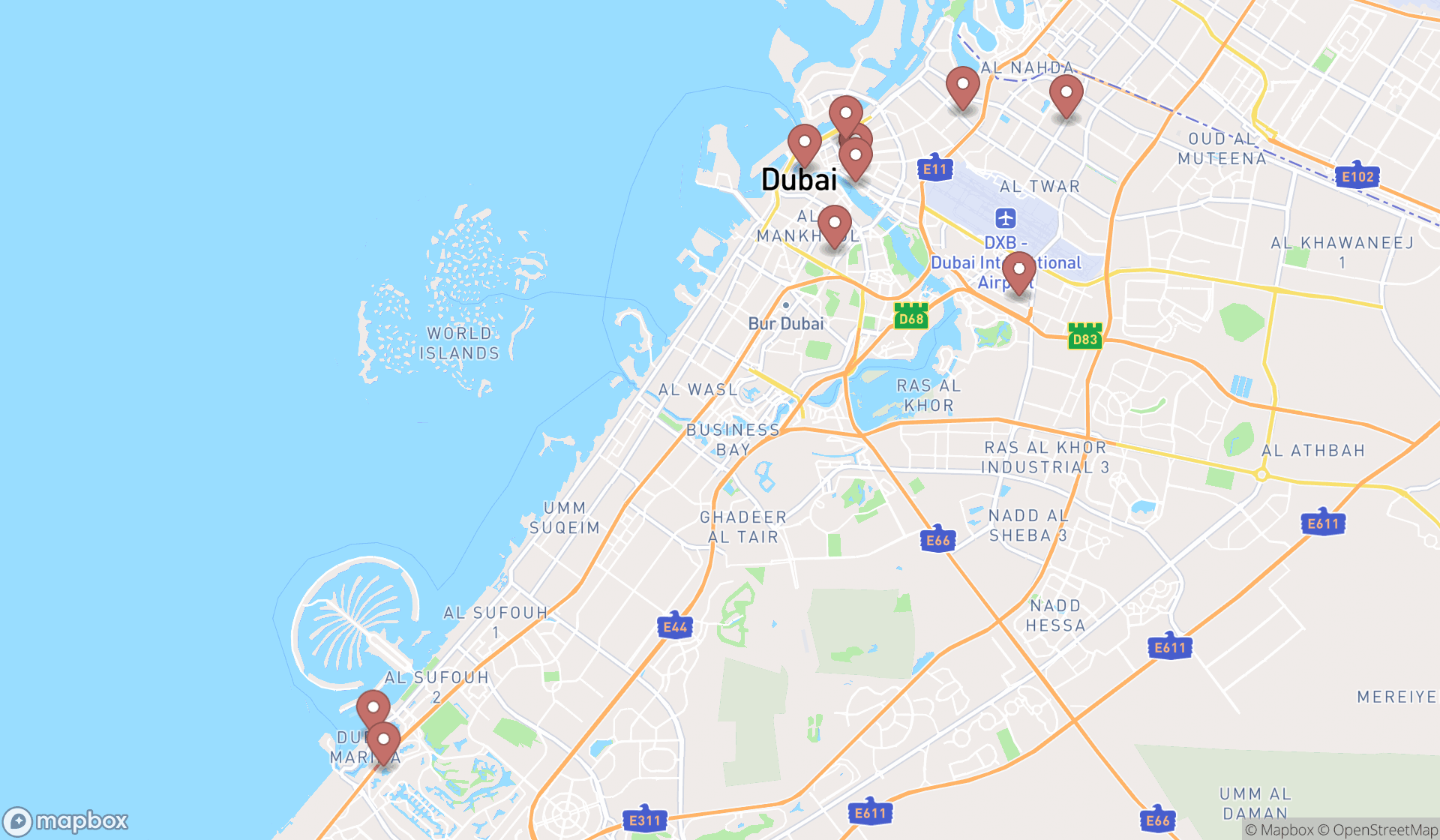 Map showing the ranked herbalists in Dubai, Dubai
