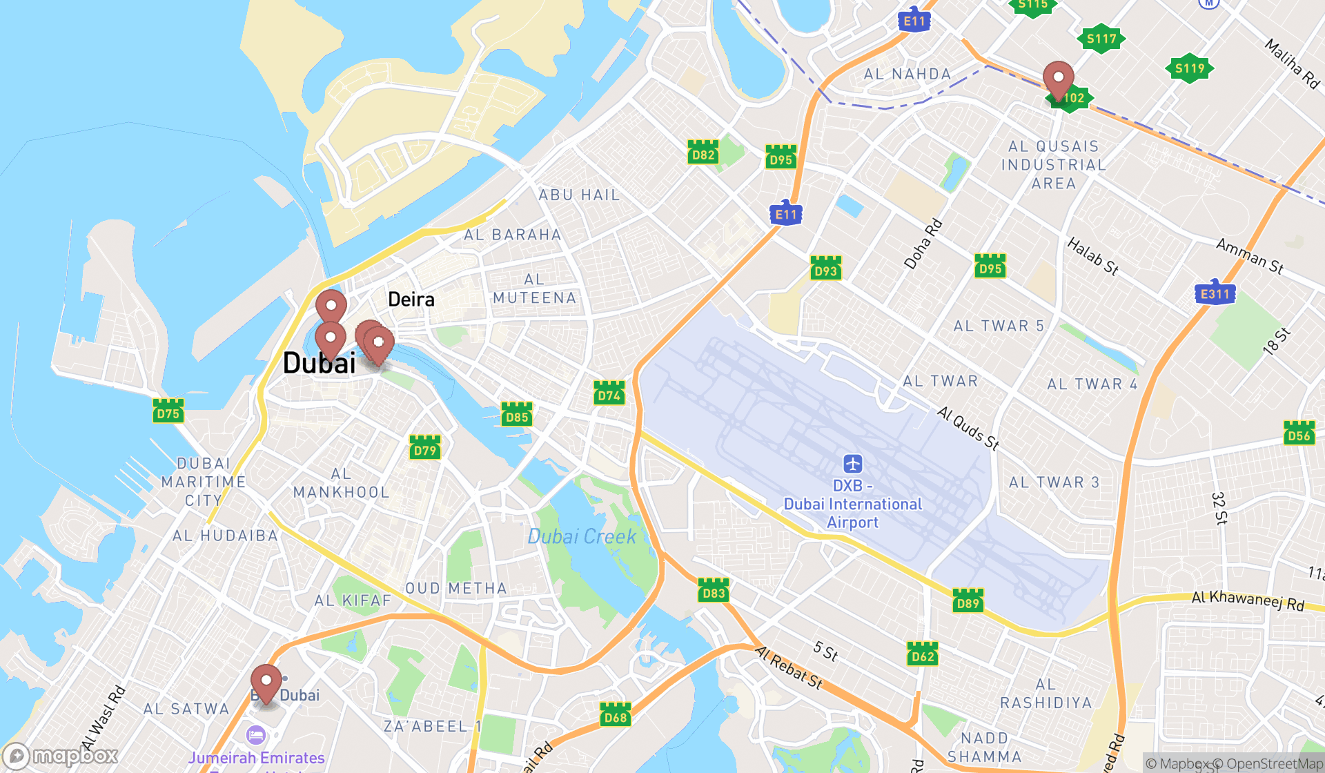 Map showing the ranked heritage preservations in Dubai, Dubai
