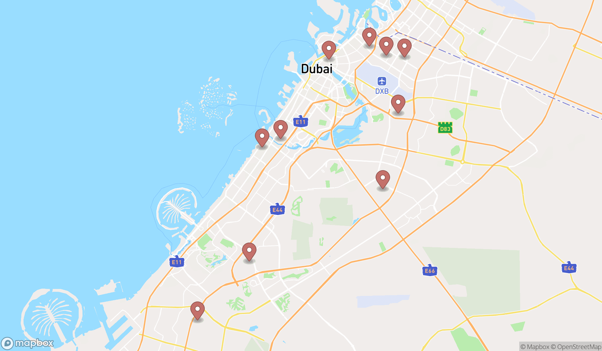 Map showing the ranked high schools in Dubai, Dubai