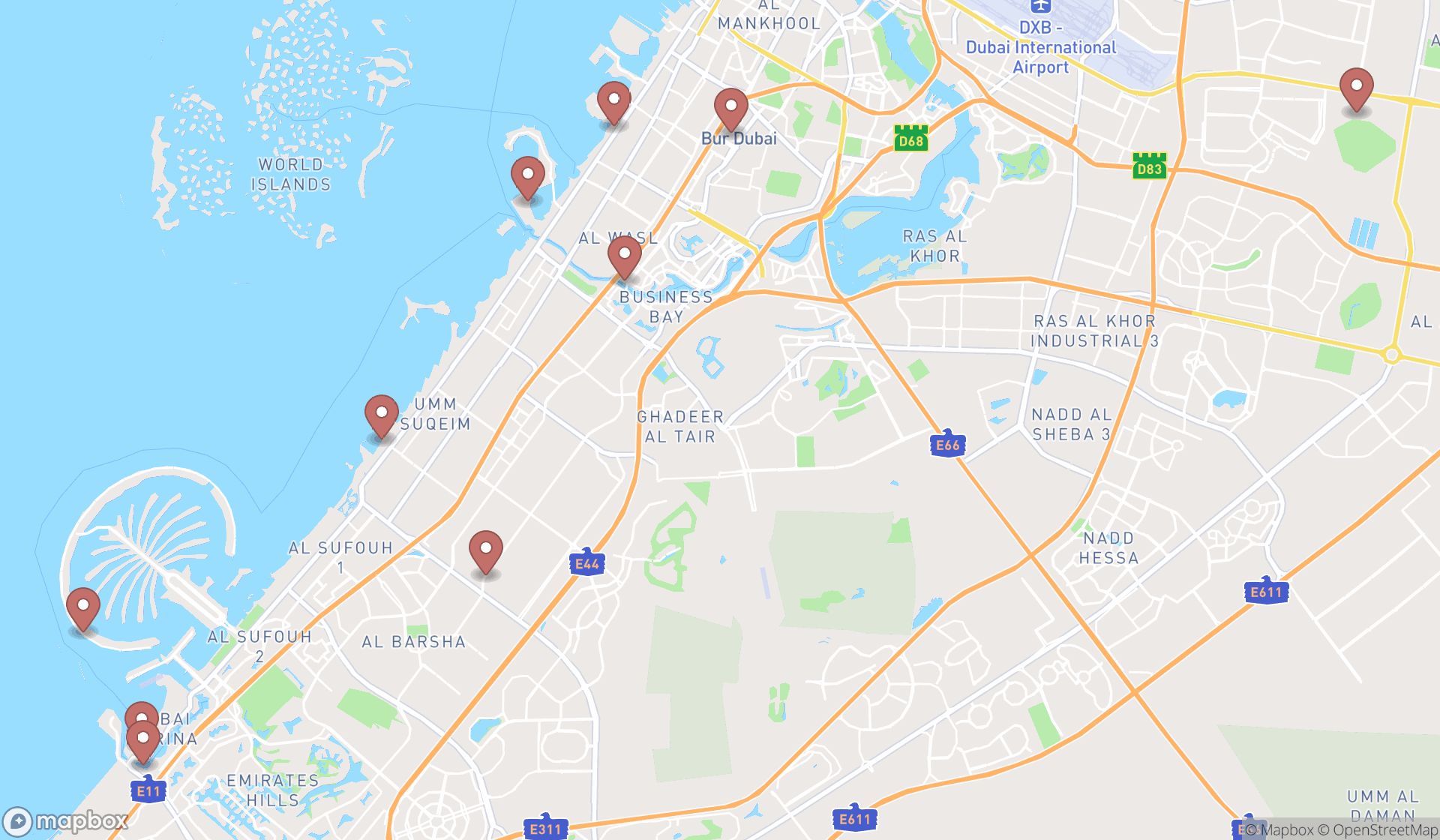 Map showing the ranked hiking areas in Dubai, Dubai