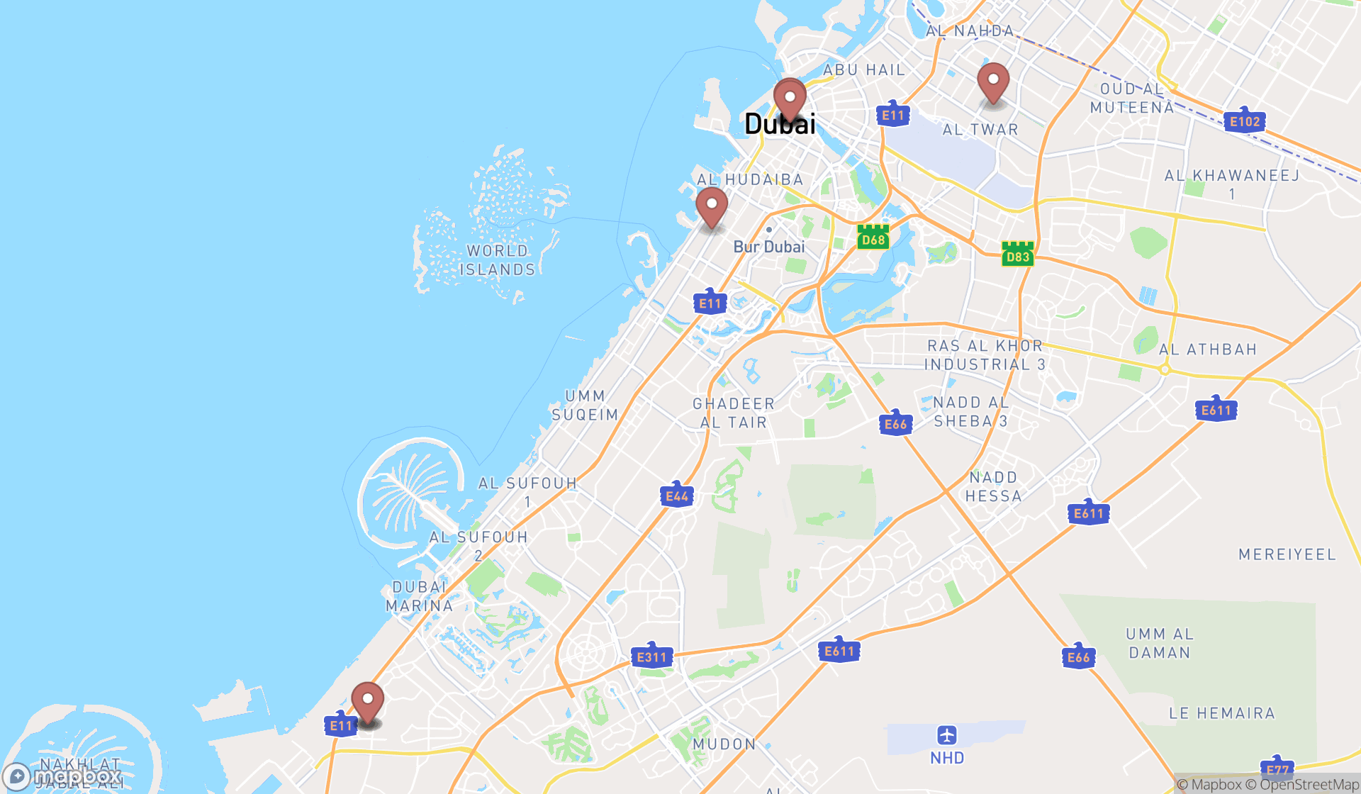 Map showing the ranked hindu temples in Dubai, Dubai