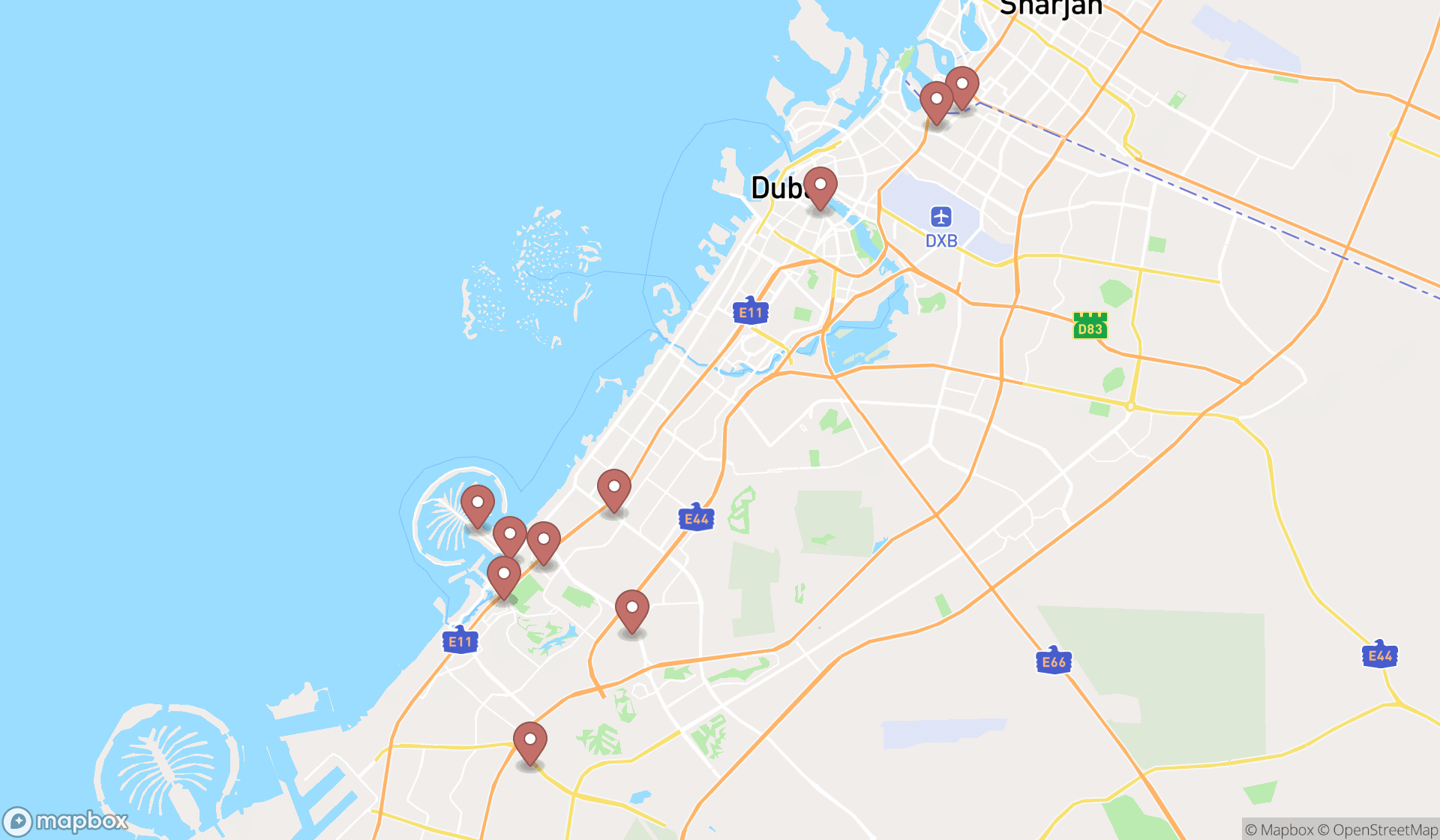 Map showing the ranked hip hop dance classes in Dubai, Dubai
