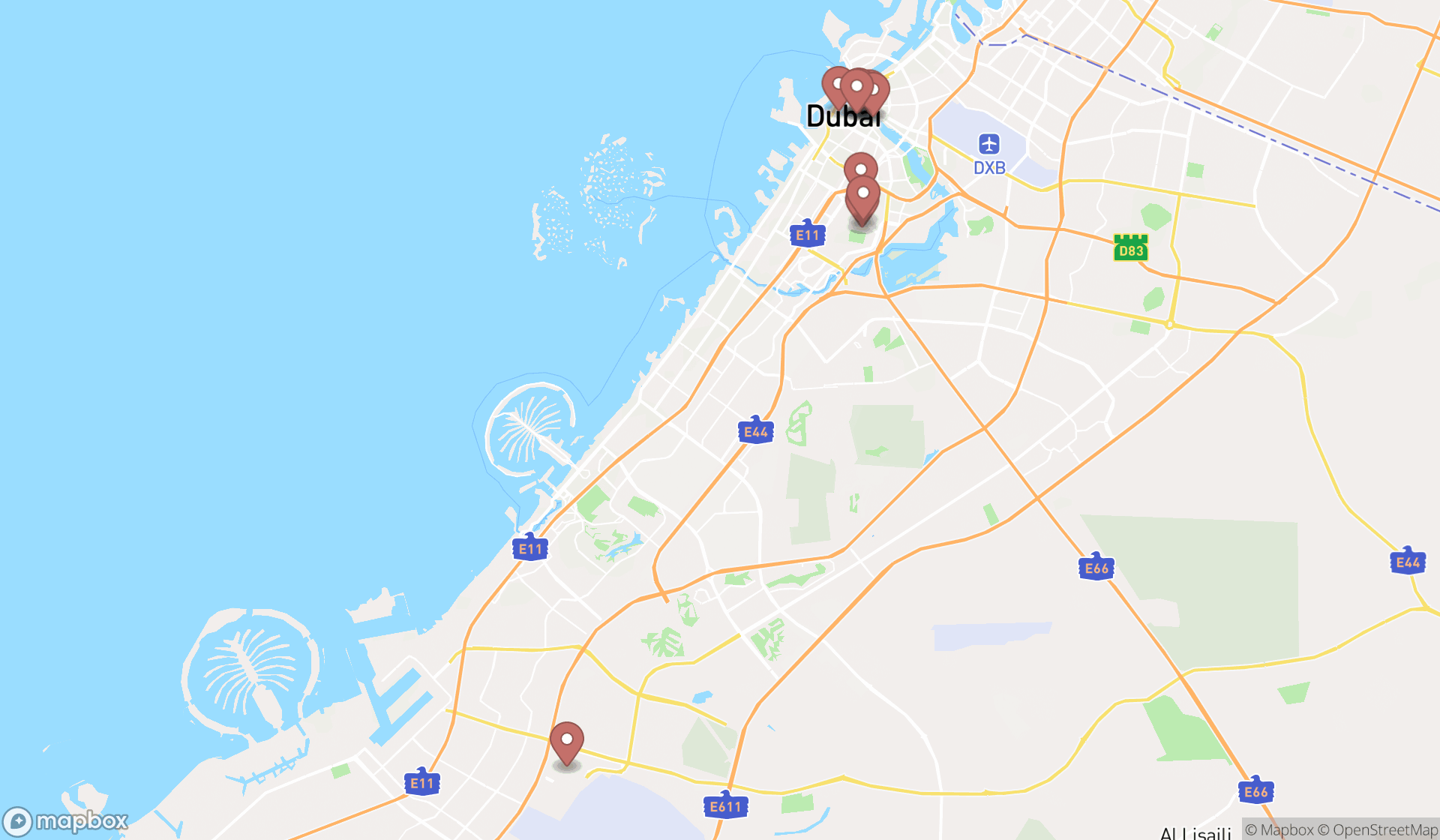 Map showing the ranked historical landmarks in Dubai, Dubai