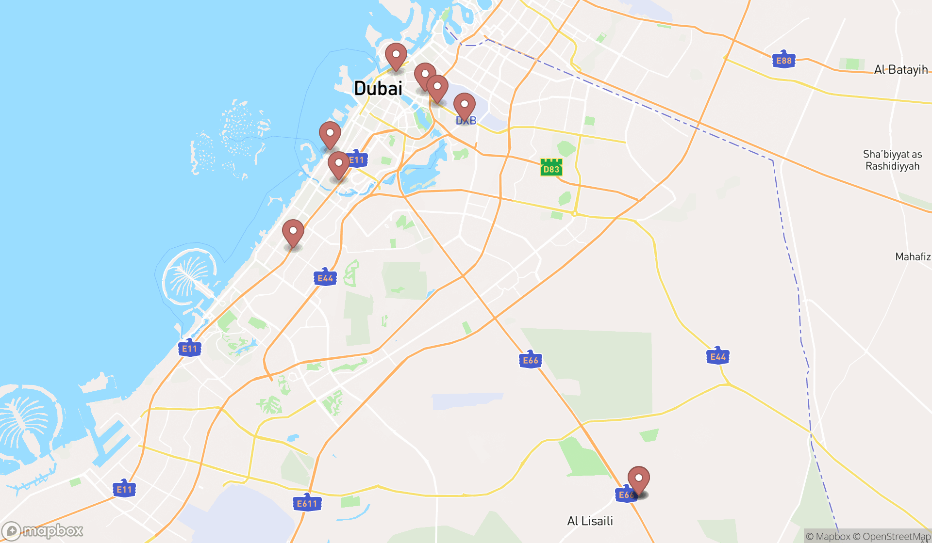 Map showing the ranked hobby stores in Dubai, Dubai