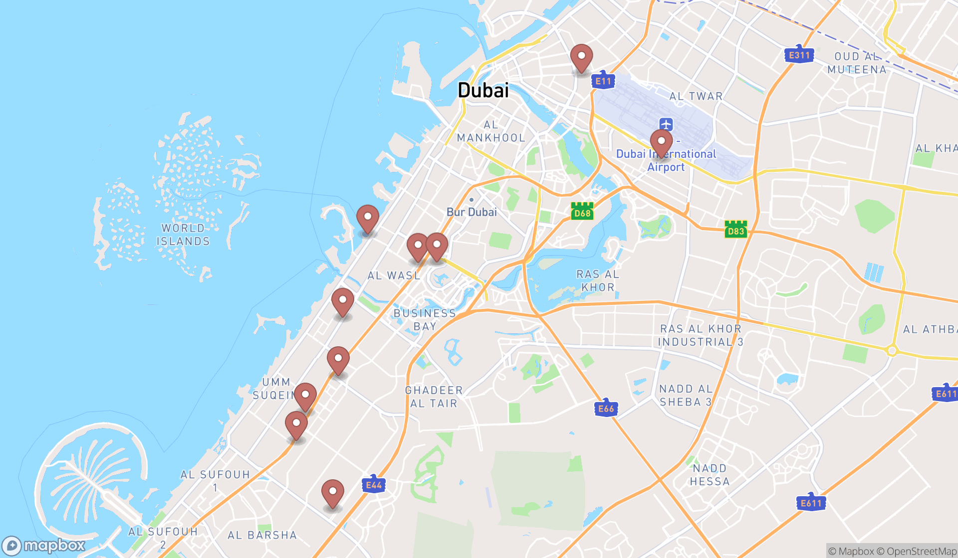Map showing the ranked holding companies in Dubai, Dubai