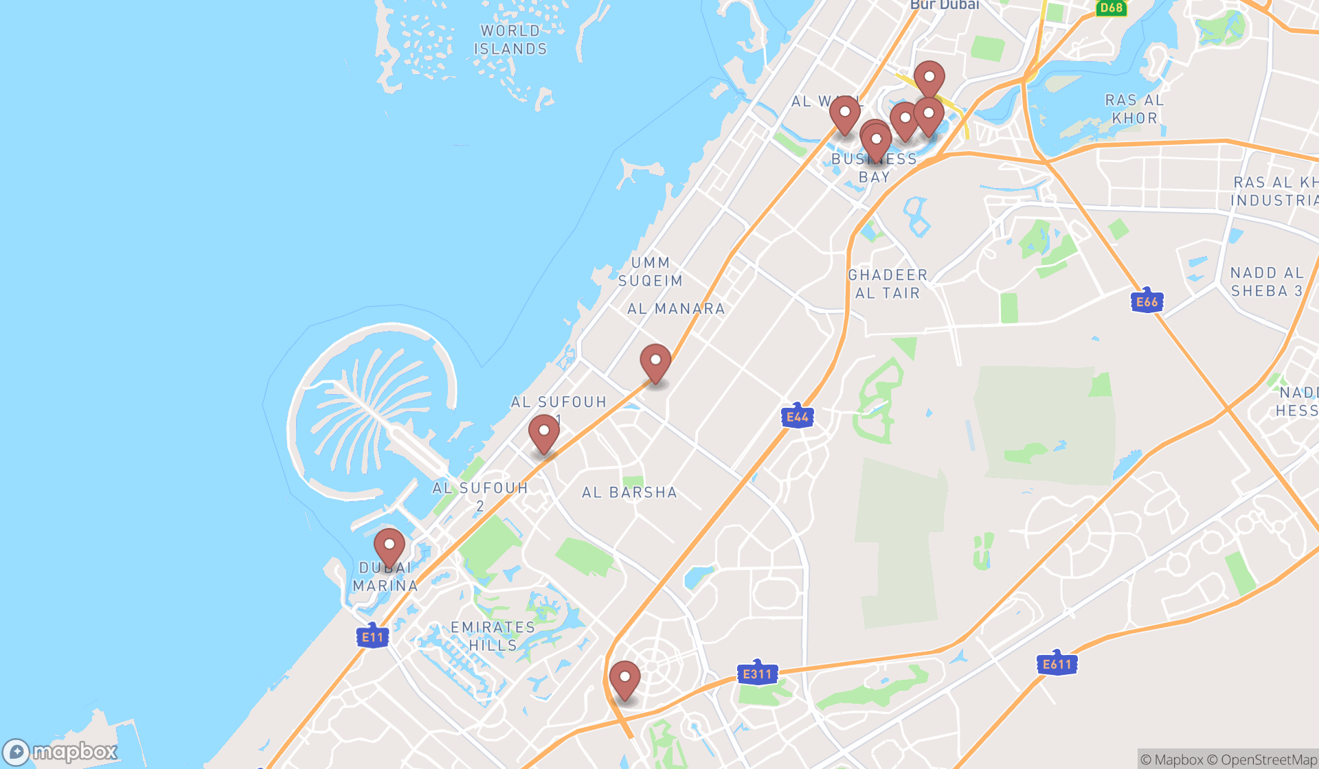Map showing the ranked holiday homes in Dubai, Dubai