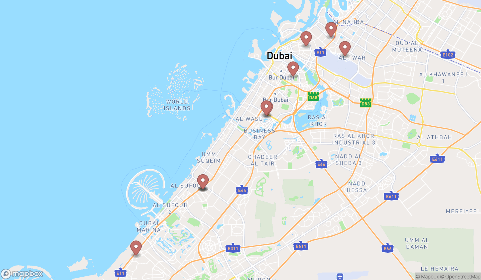 Map showing the ranked home audio stores in Dubai, Dubai