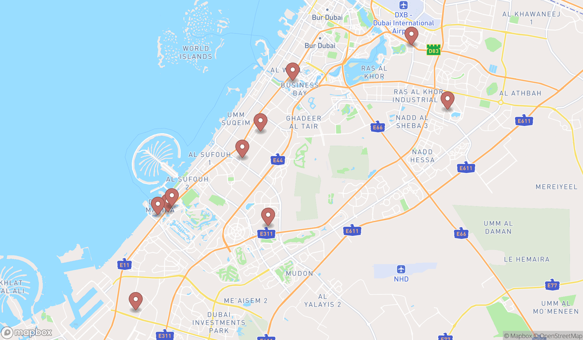 Map showing the ranked home builders in Dubai, Dubai