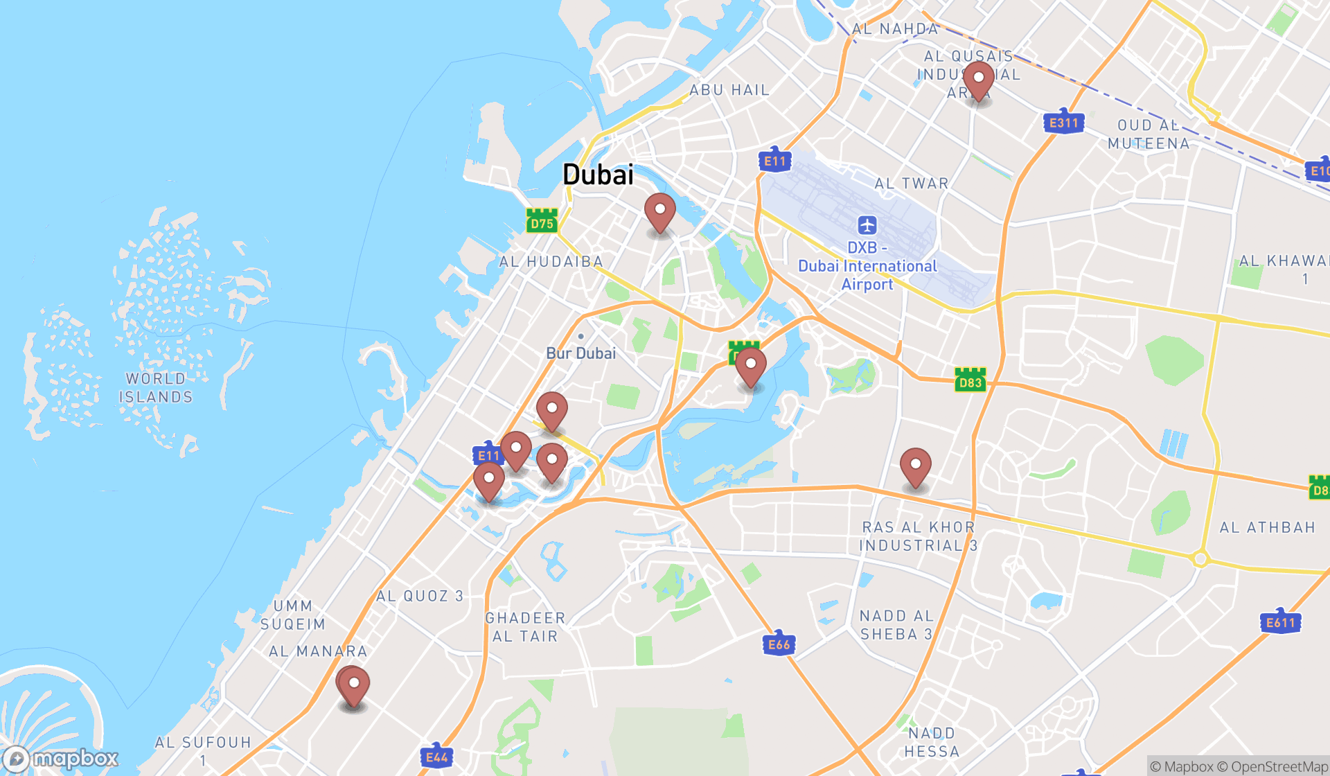 Map showing the ranked home cinema installations in Dubai, Dubai