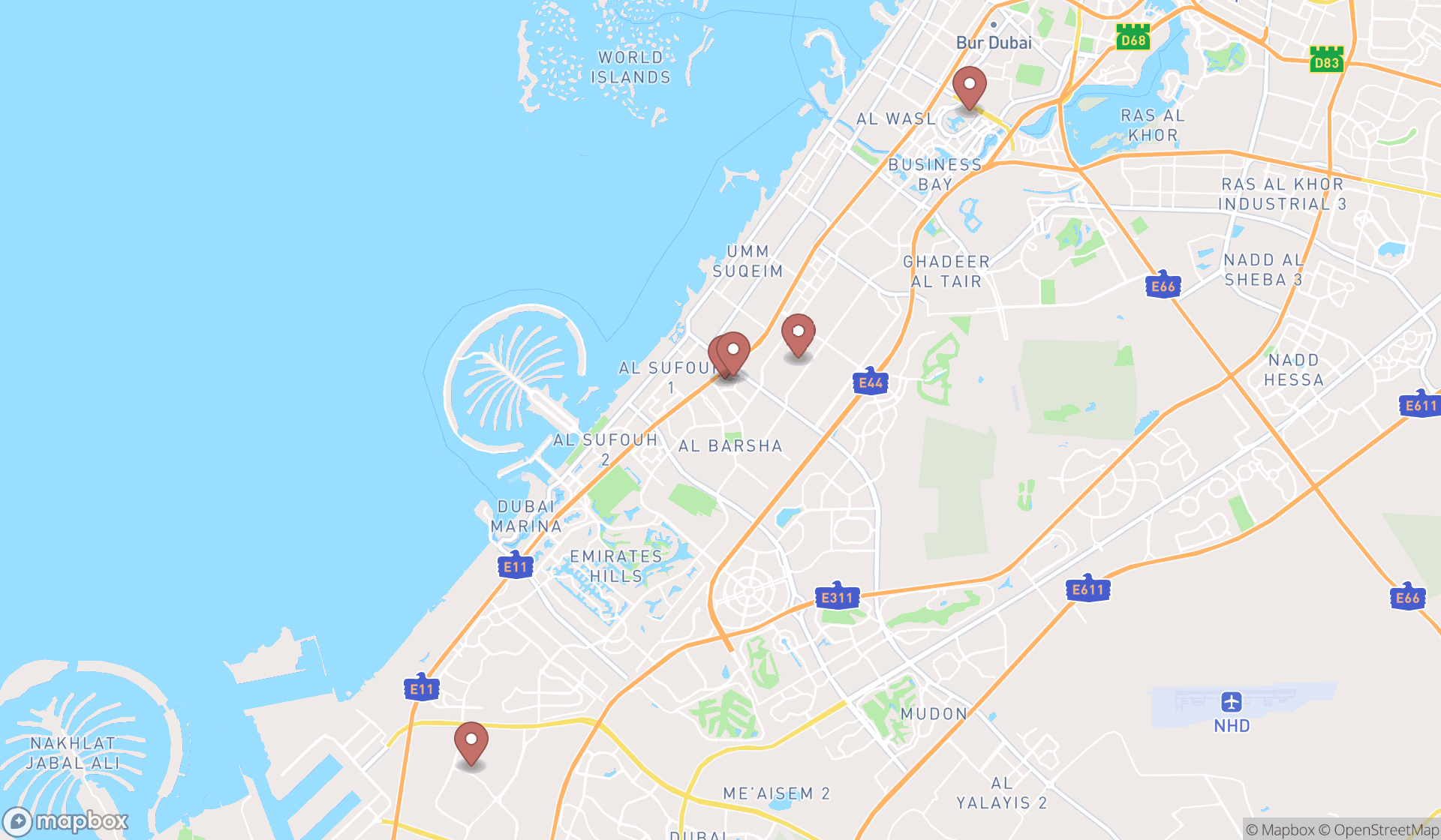 Map showing the ranked home furniture shops in Dubai, Dubai