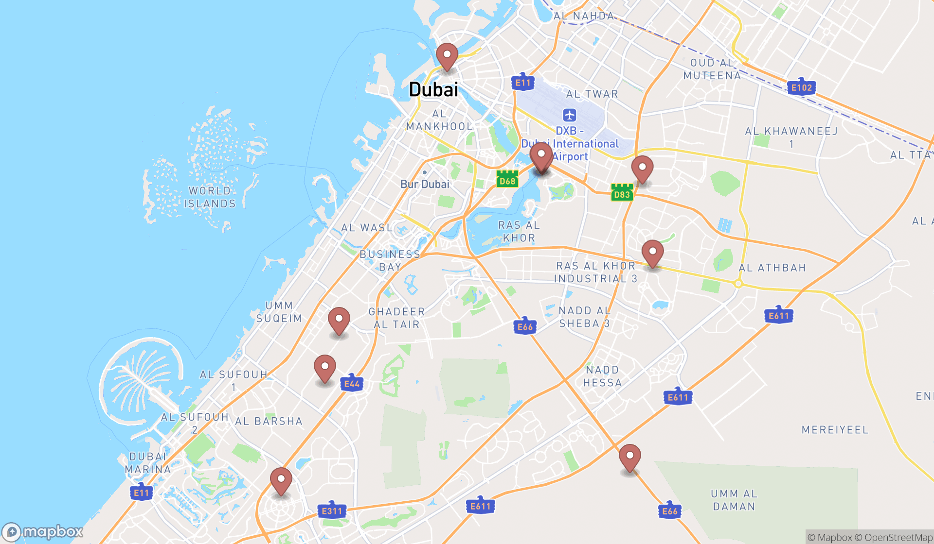 Map showing the ranked home goods stores in Dubai, Dubai