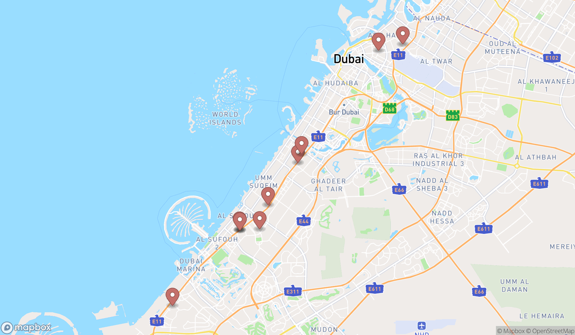 Map showing the ranked home health care services in Dubai, Dubai