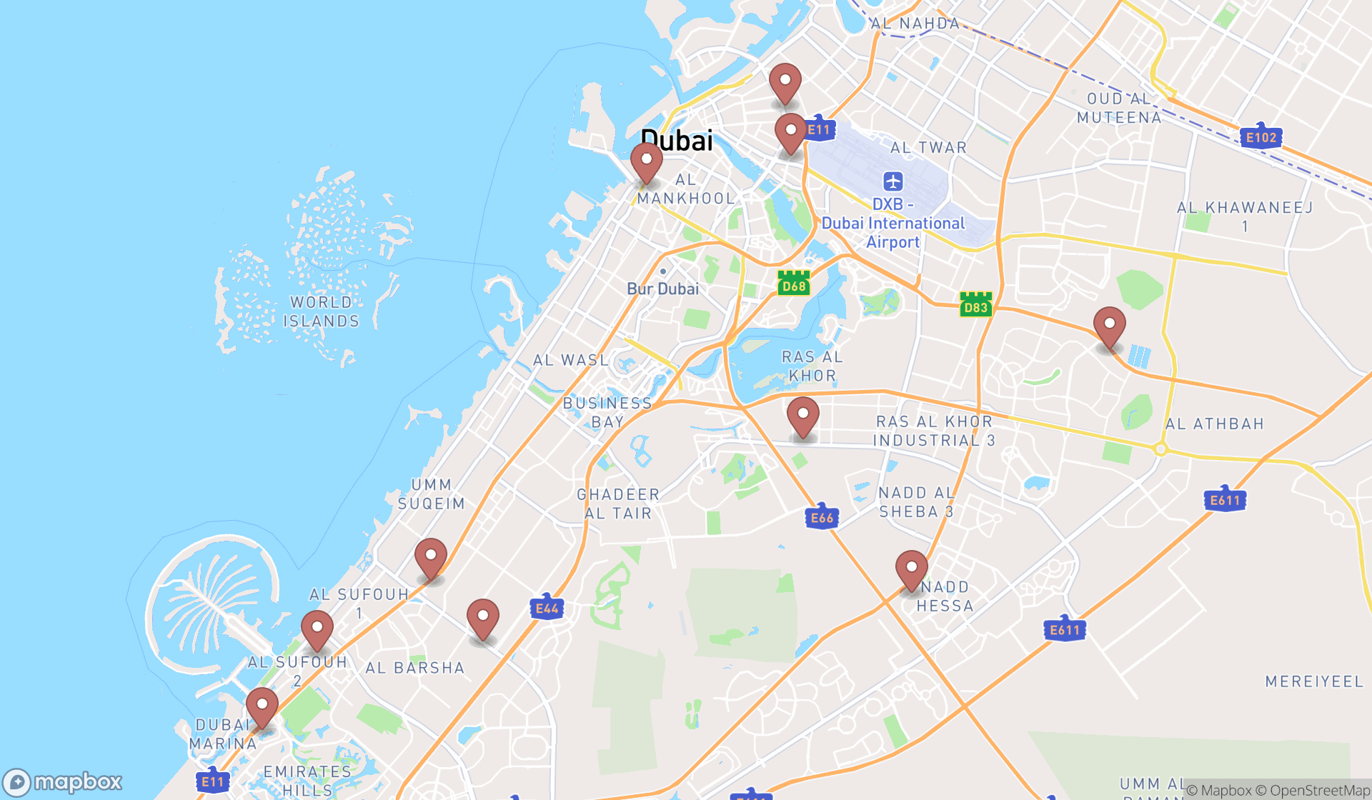 Map showing the ranked home help service agencies in Dubai, Dubai