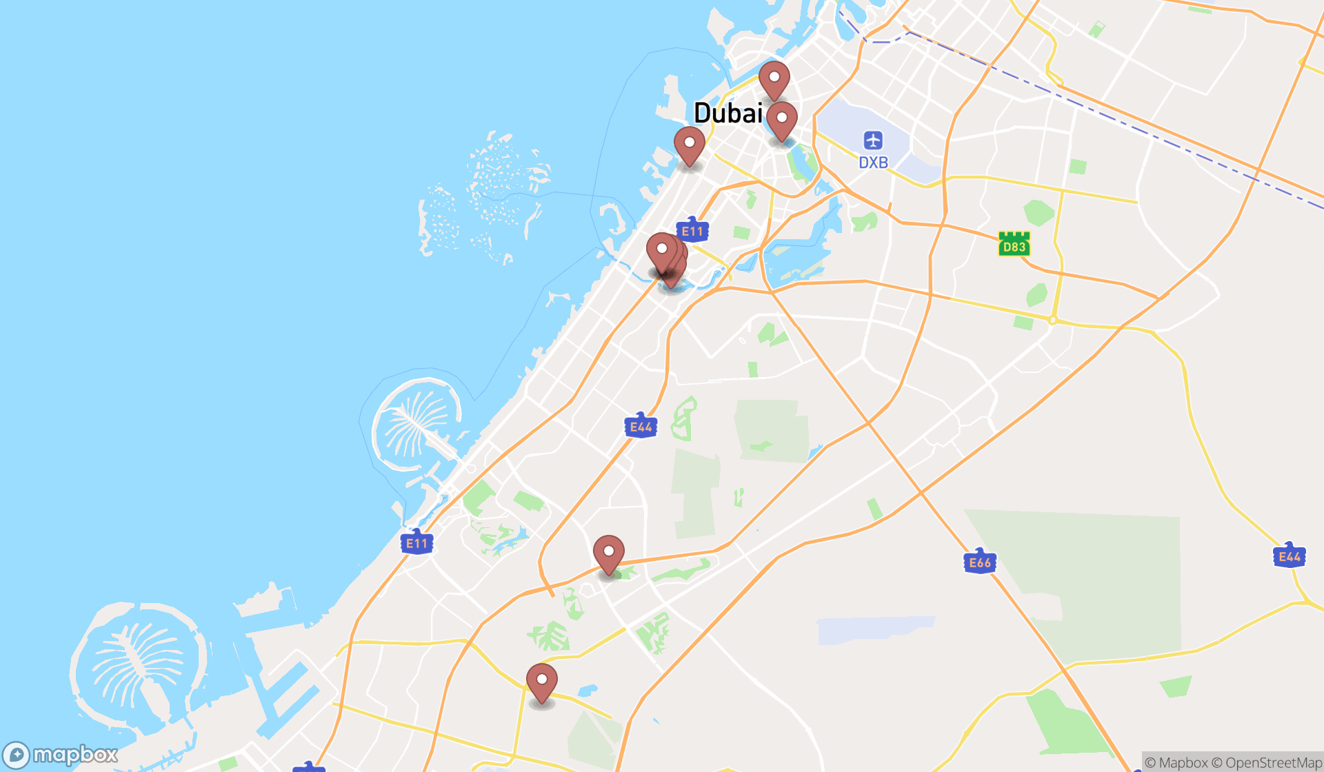 Map showing the ranked home insurance agencies in Dubai, Dubai