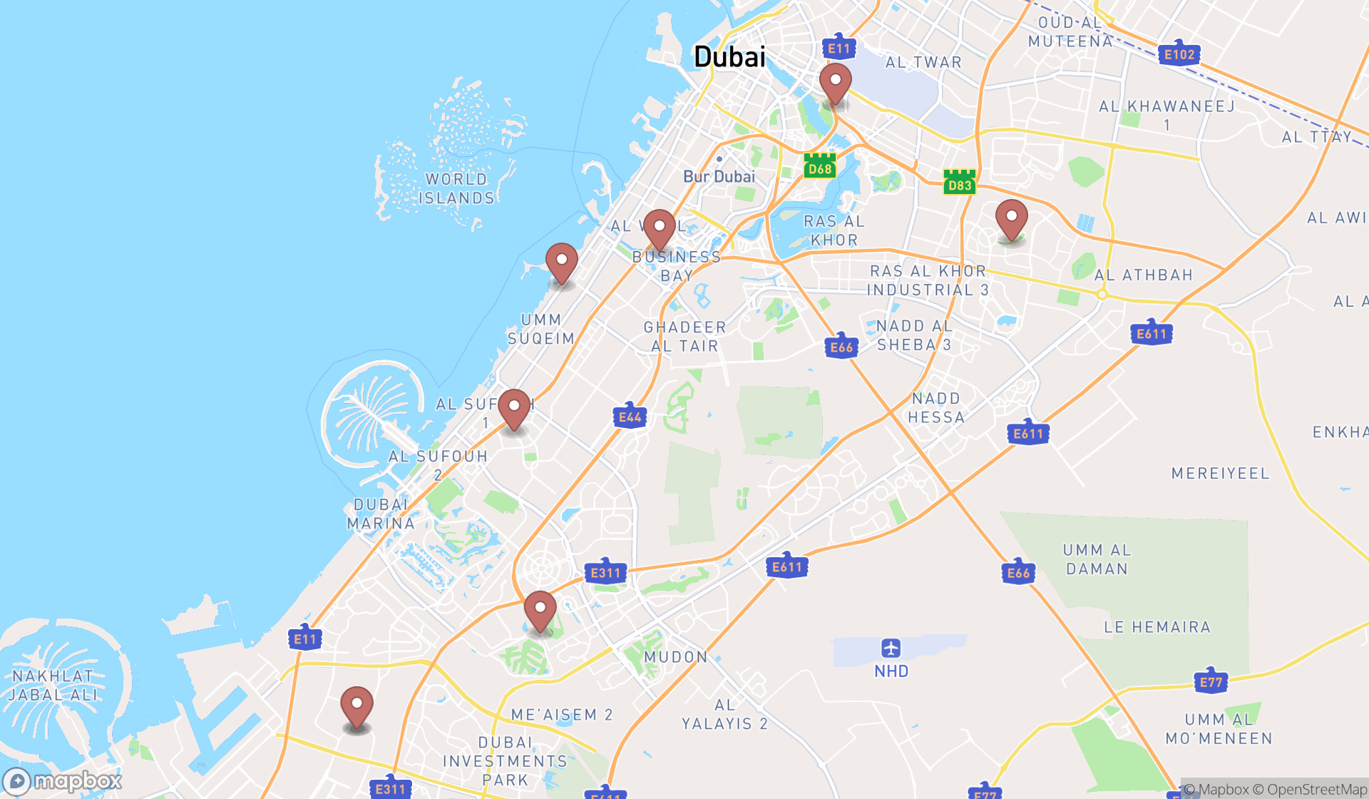 Map showing the ranked home staging services in Dubai, Dubai