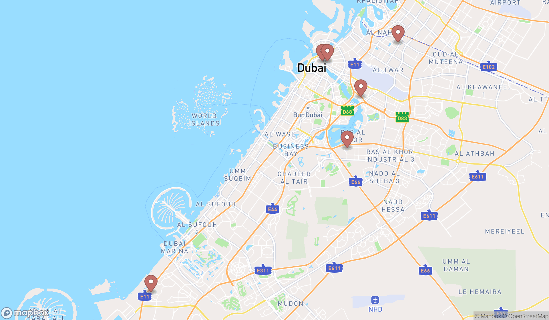 Map showing the ranked honda dealers in Dubai, Dubai