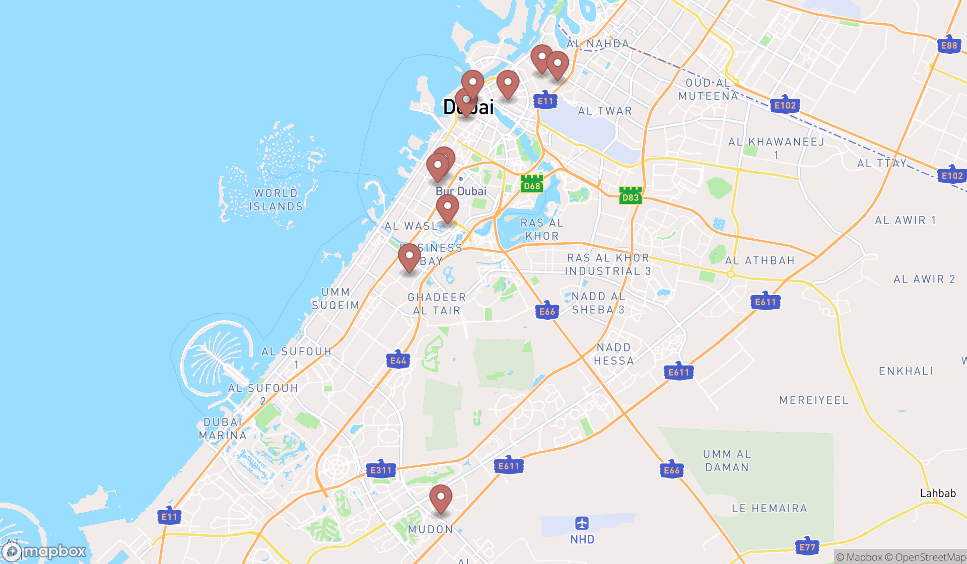 Map showing the ranked honey farms in Dubai, Dubai