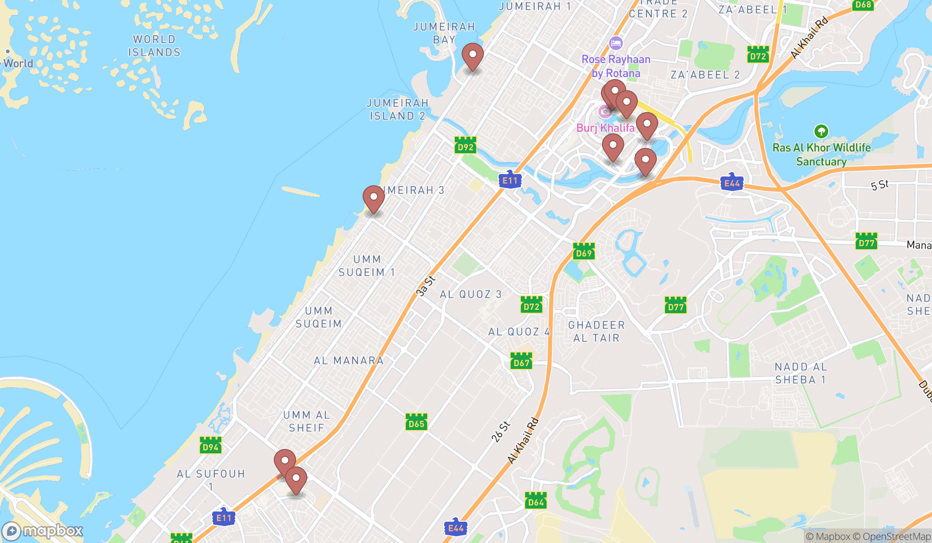 Map showing the ranked hookah bars in Dubai, Dubai