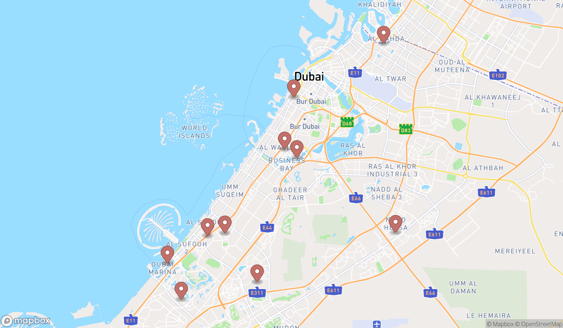 Map showing the ranked hookah stores in Dubai, Dubai
