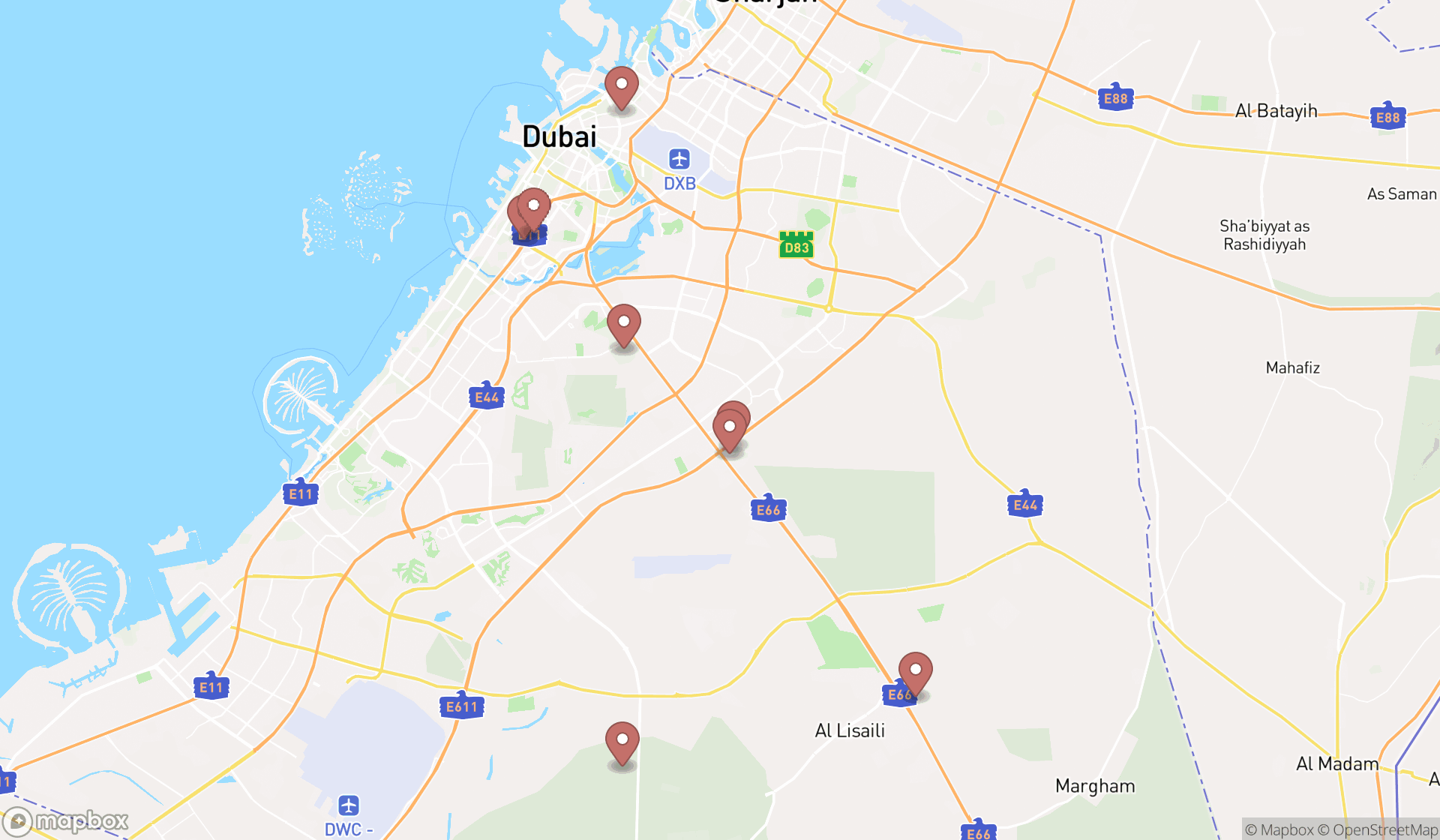 Map showing the ranked horse breeders in Dubai, Dubai
