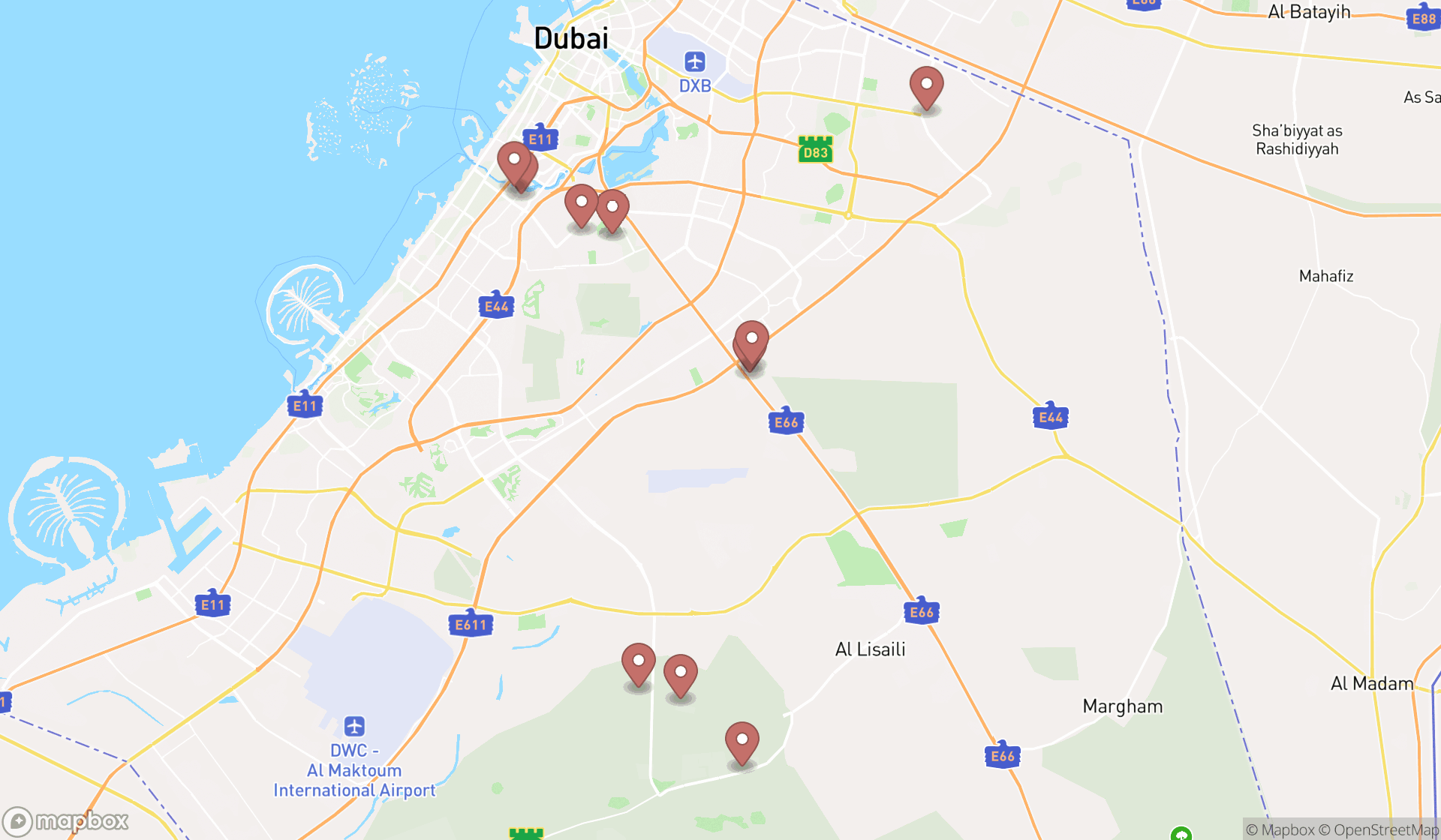 Map showing the ranked horse trainers in Dubai, Dubai
