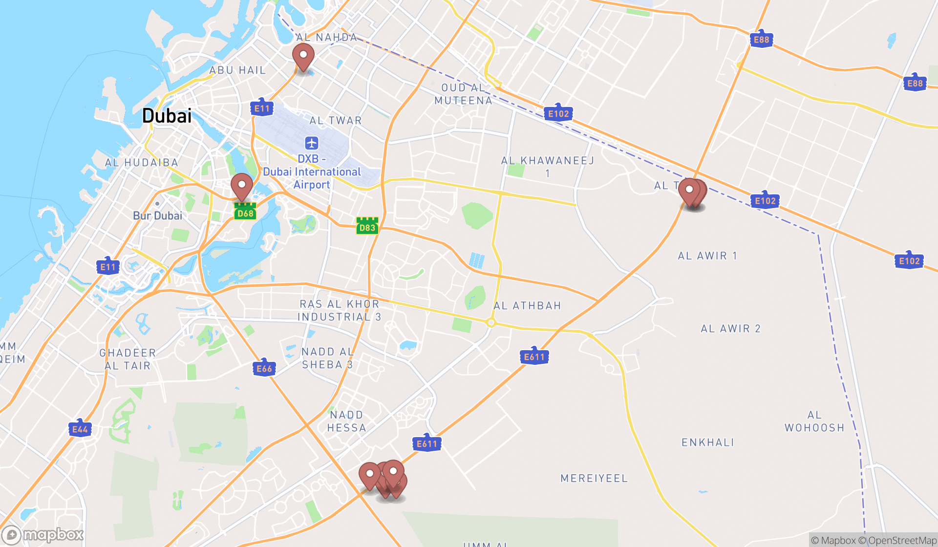 Map showing the ranked horseback riding services in Dubai, Dubai