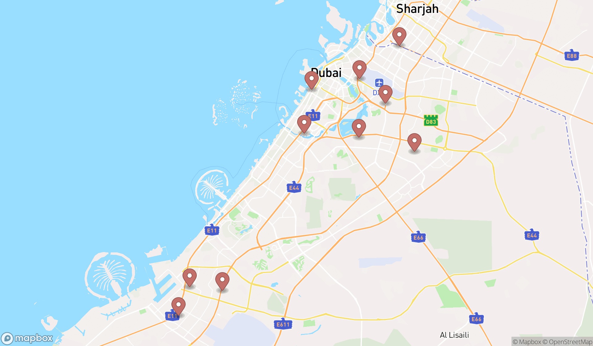 Map showing the ranked hospital equipment and supplies in Dubai, Dubai