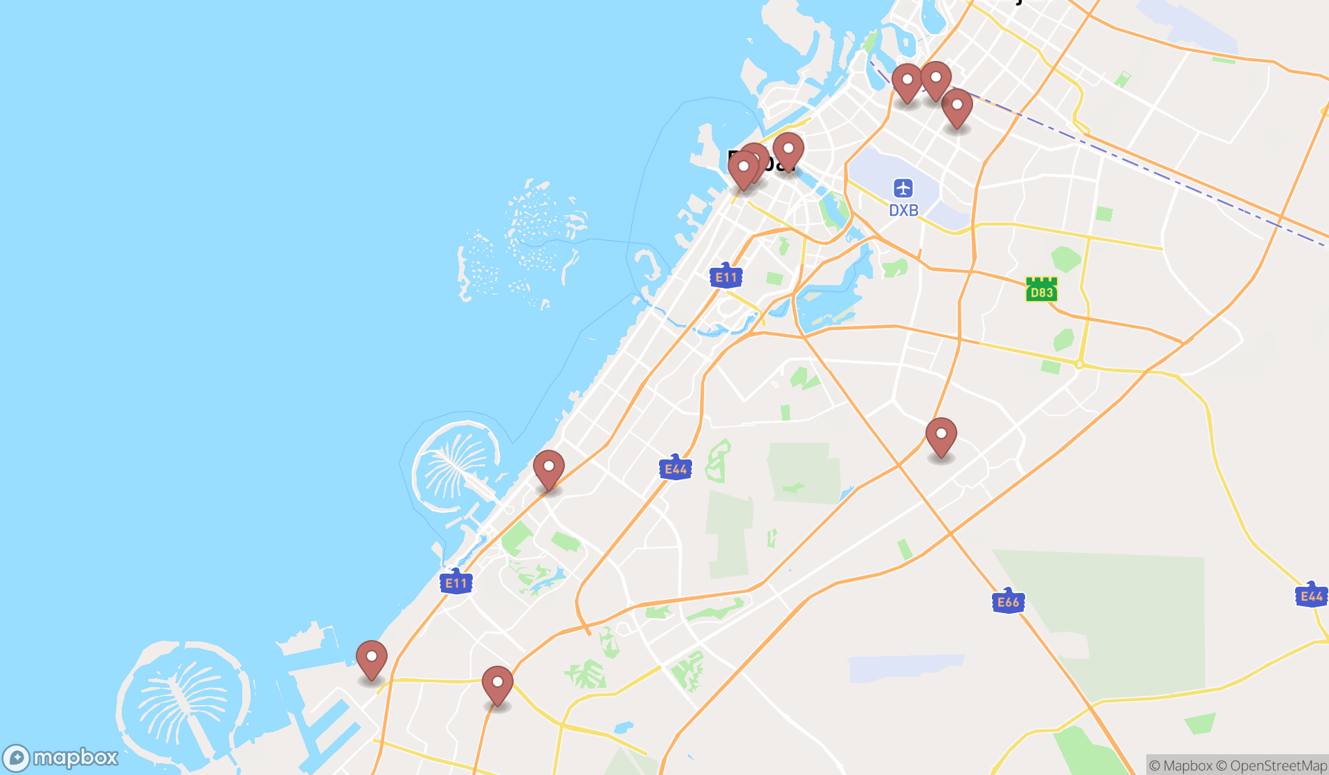 Map showing the ranked hospitals in Dubai, Dubai