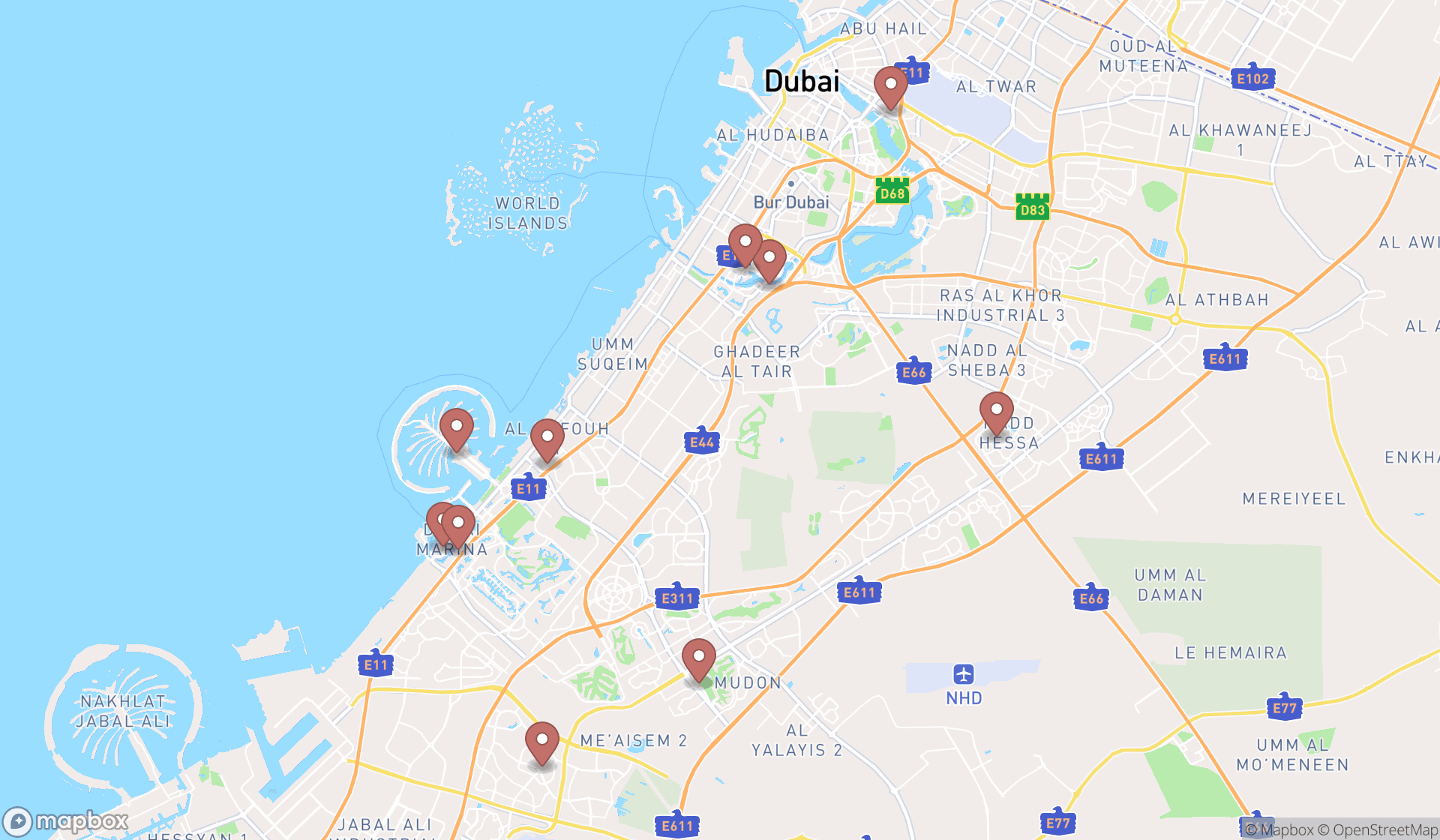 Map showing the ranked hot bedstone spas in Dubai, Dubai