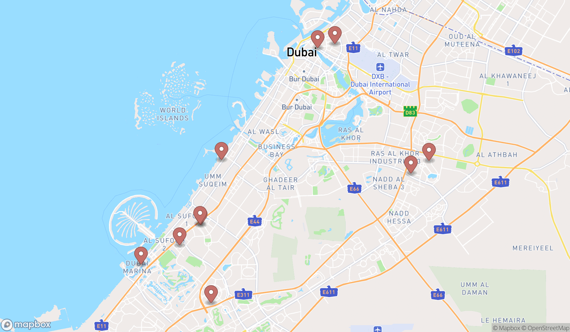 Map showing the ranked hot pot restaurants in Dubai, Dubai