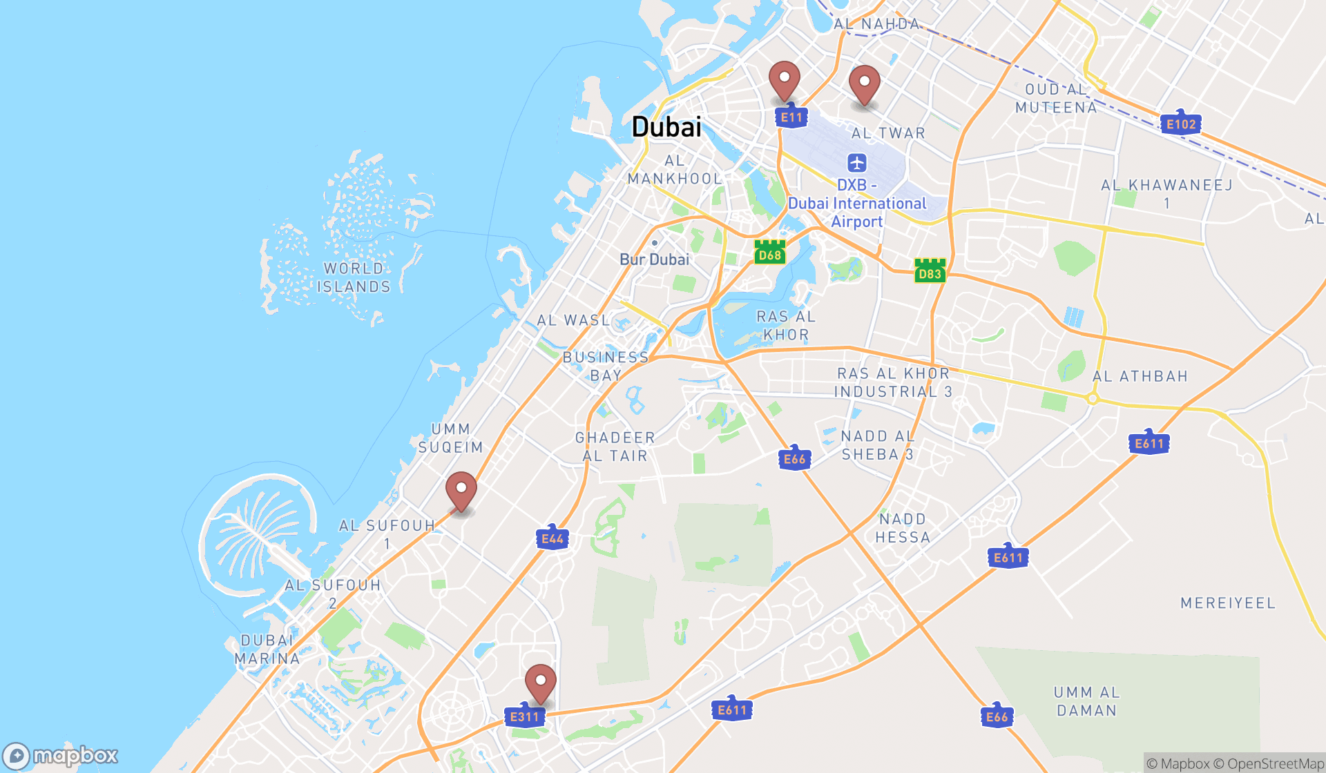 Map showing the ranked hot tub stores in Dubai, Dubai