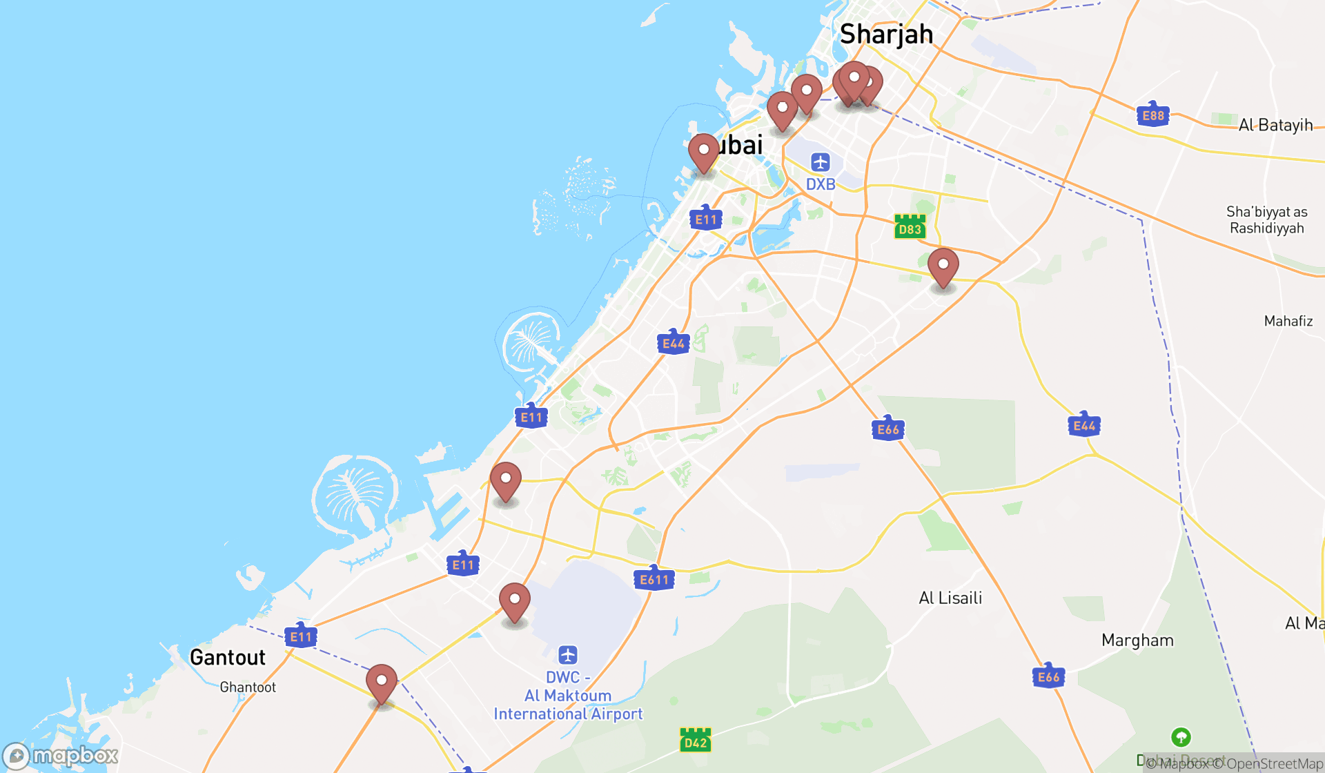Map showing the ranked hot water system suppliers in Dubai, Dubai