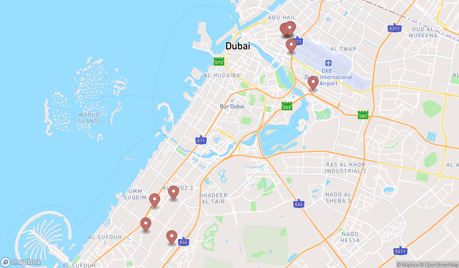 Map showing the ranked hotel supply stores in Dubai, Dubai